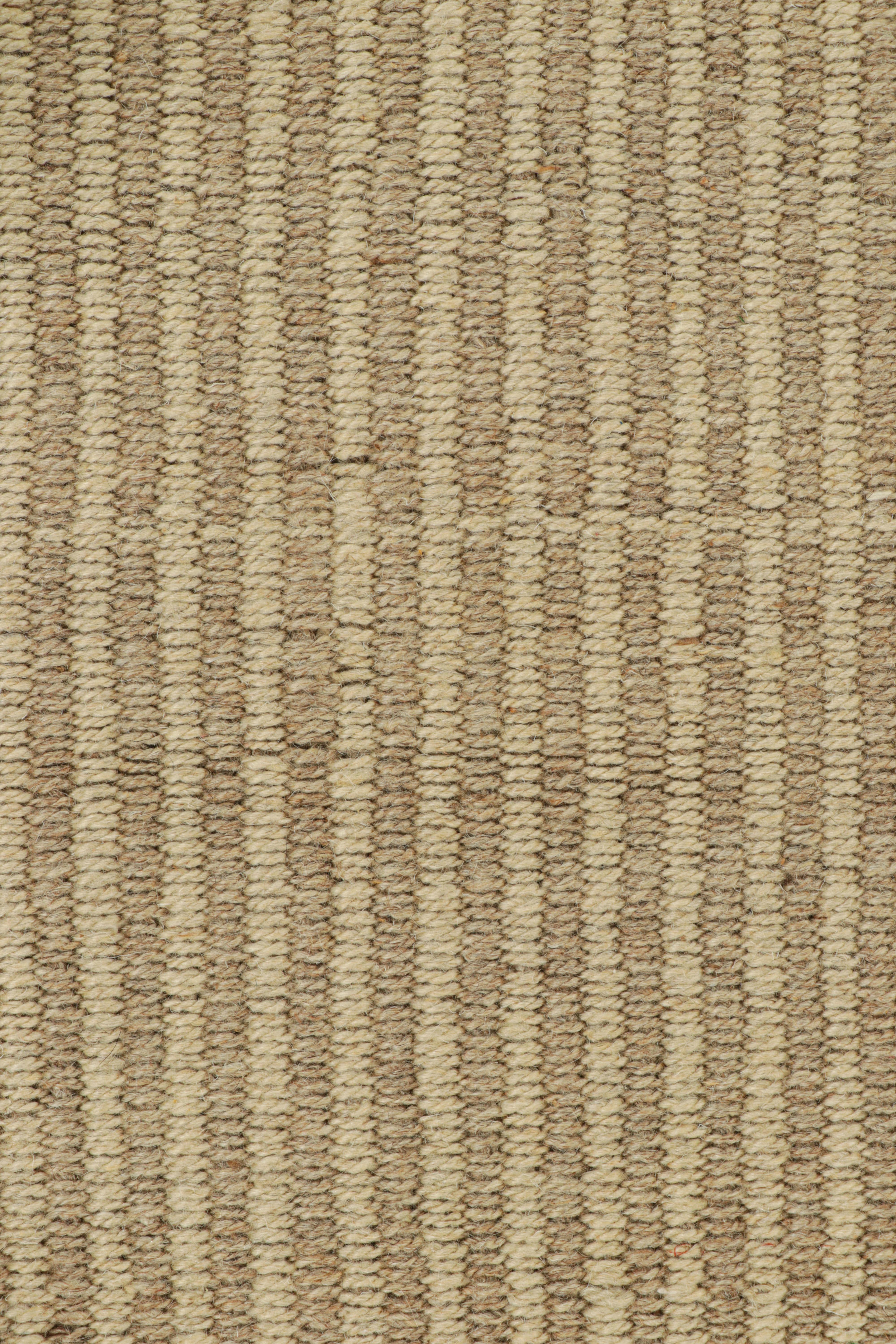 Modern Rug & Kilim’s Contemporary Kilim in Beige and Brown Textural Stripes  For Sale