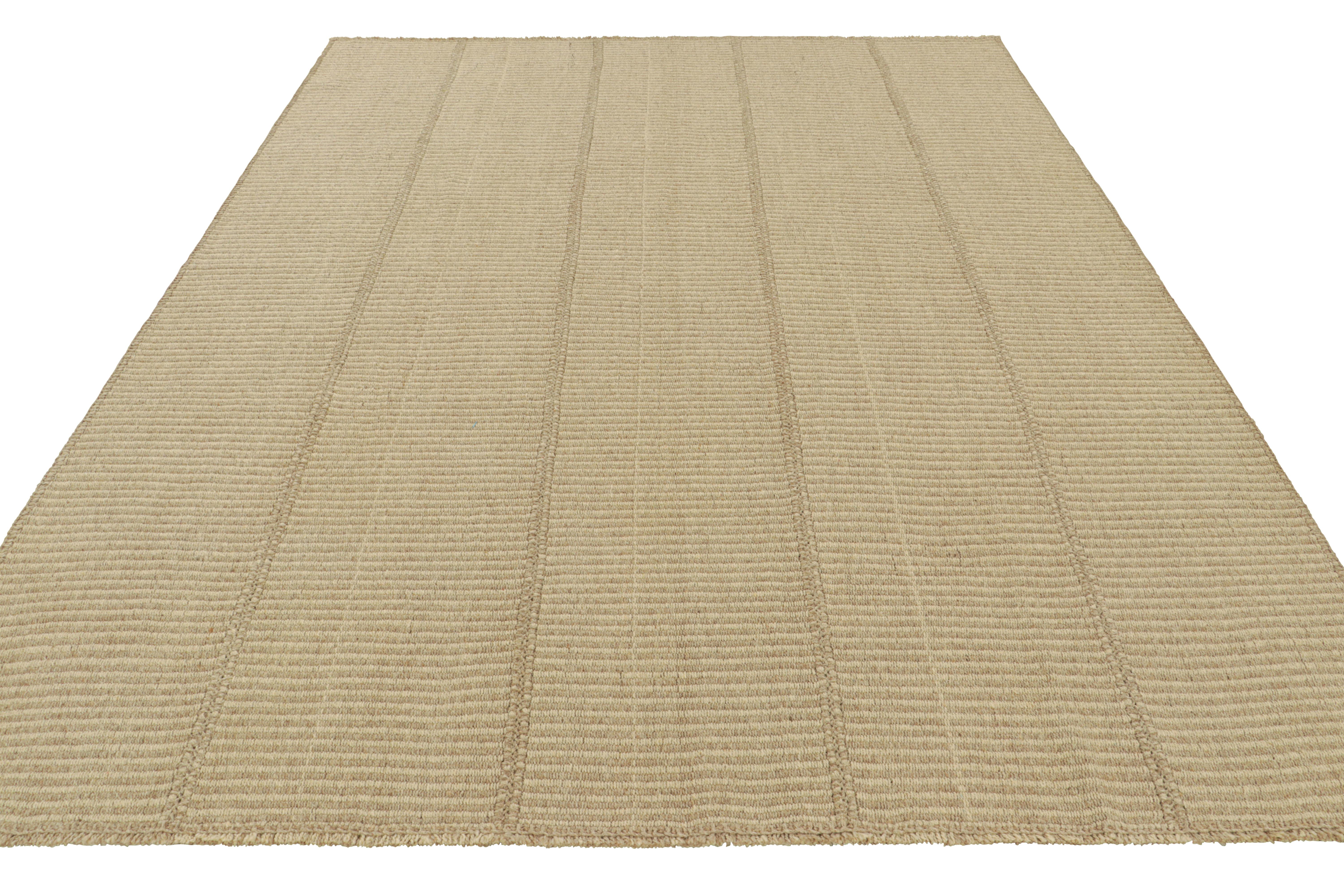 Hand-Woven Rug & Kilim’s Contemporary Kilim in Beige and Brown Textural Stripes  For Sale