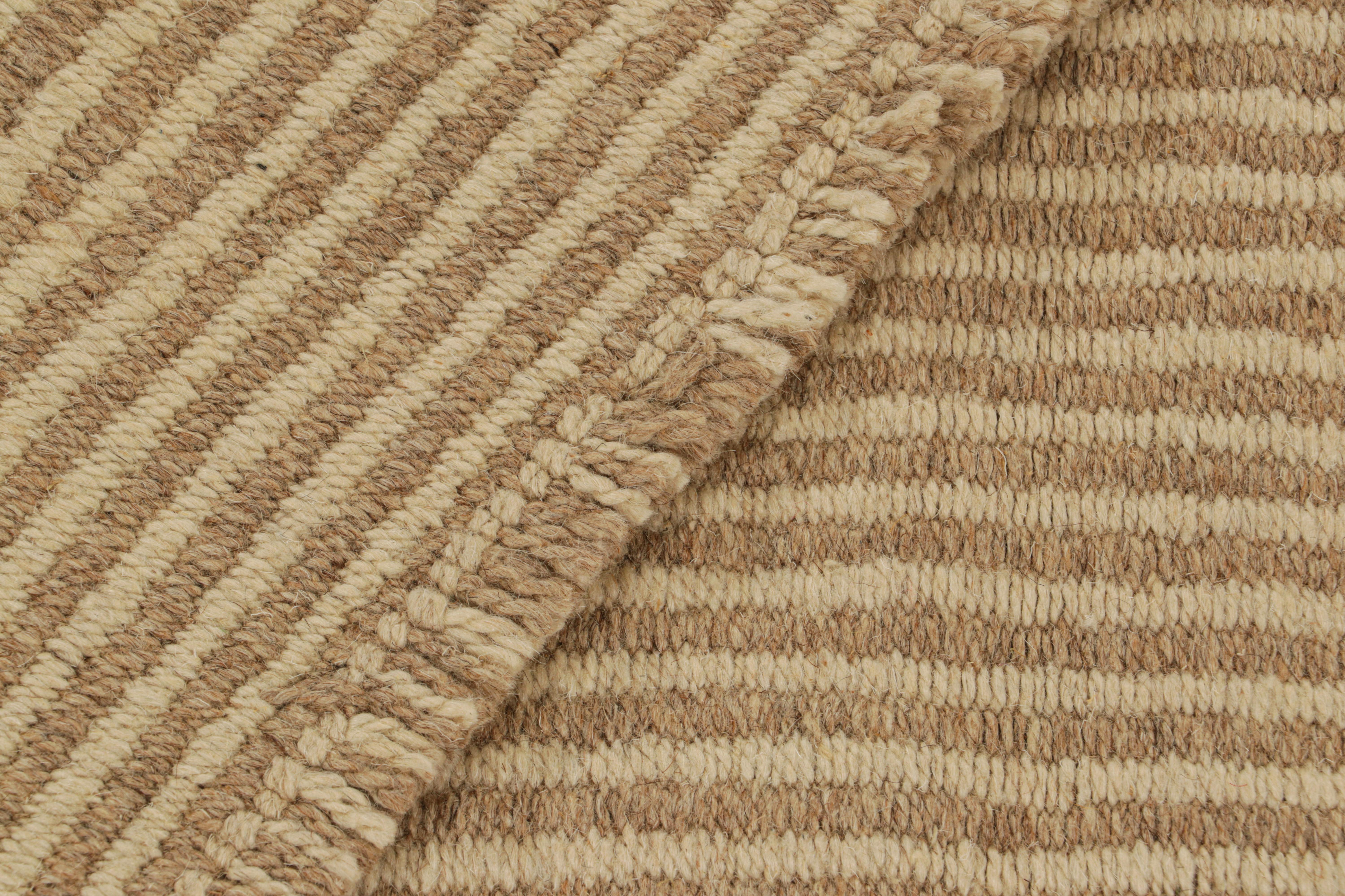 Wool Rug & Kilim’s Contemporary Kilim in Beige and Brown Textural Stripes For Sale