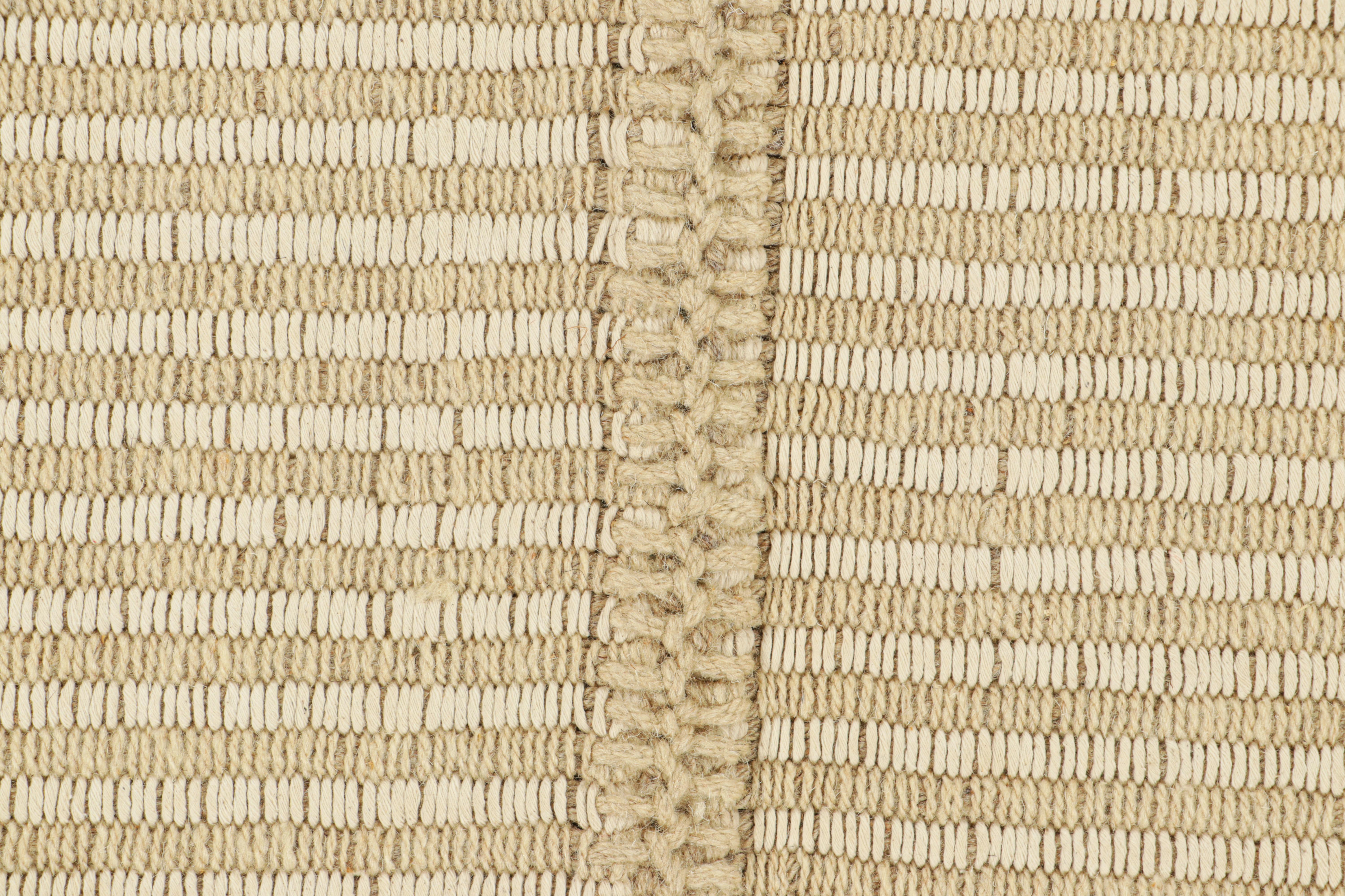 Modern Rug & Kilim’s Contemporary Kilim in Beige and Cream White Textural Stripes For Sale