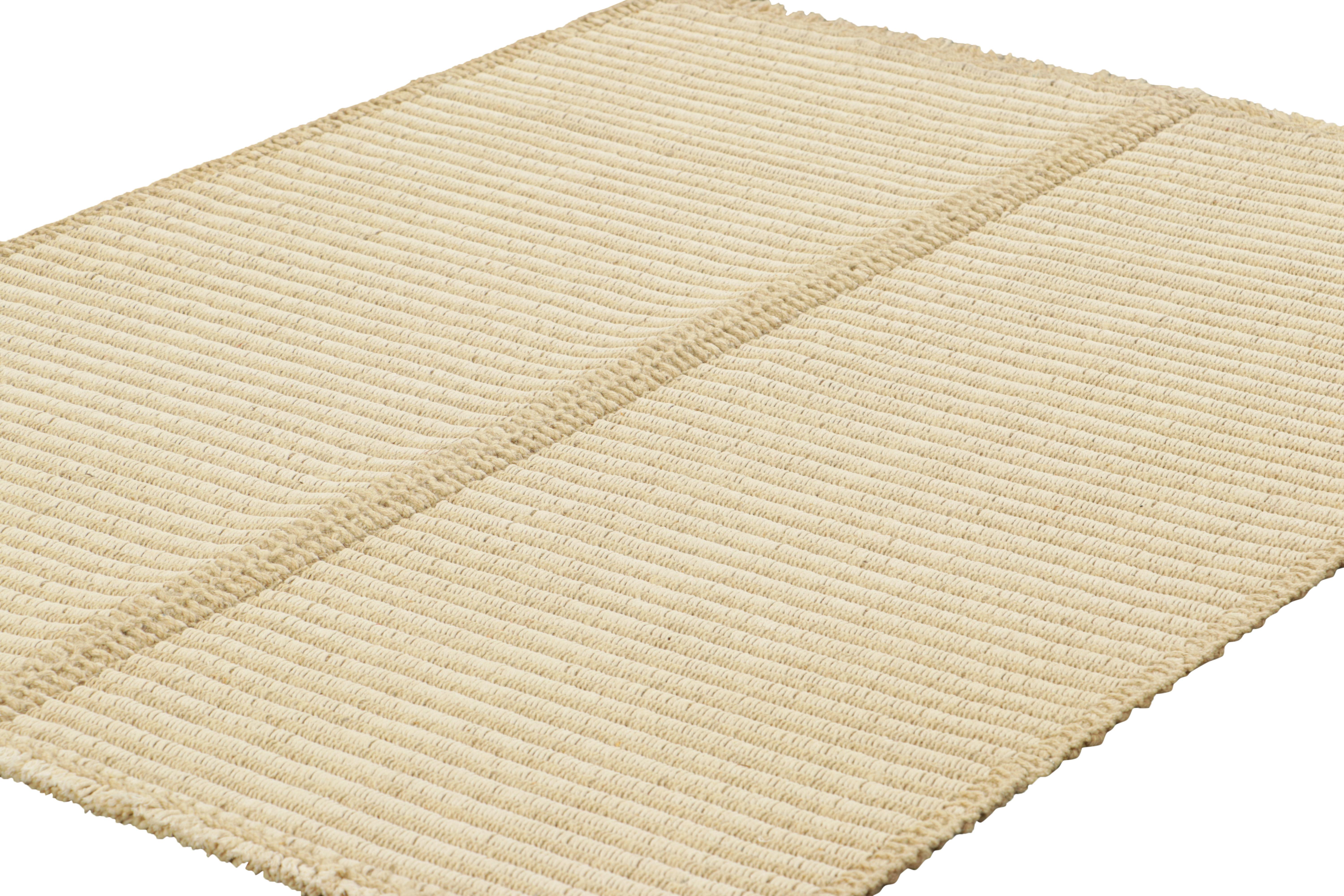 Afghan Rug & Kilim’s Contemporary Kilim in Beige and Cream White Textural Stripes For Sale