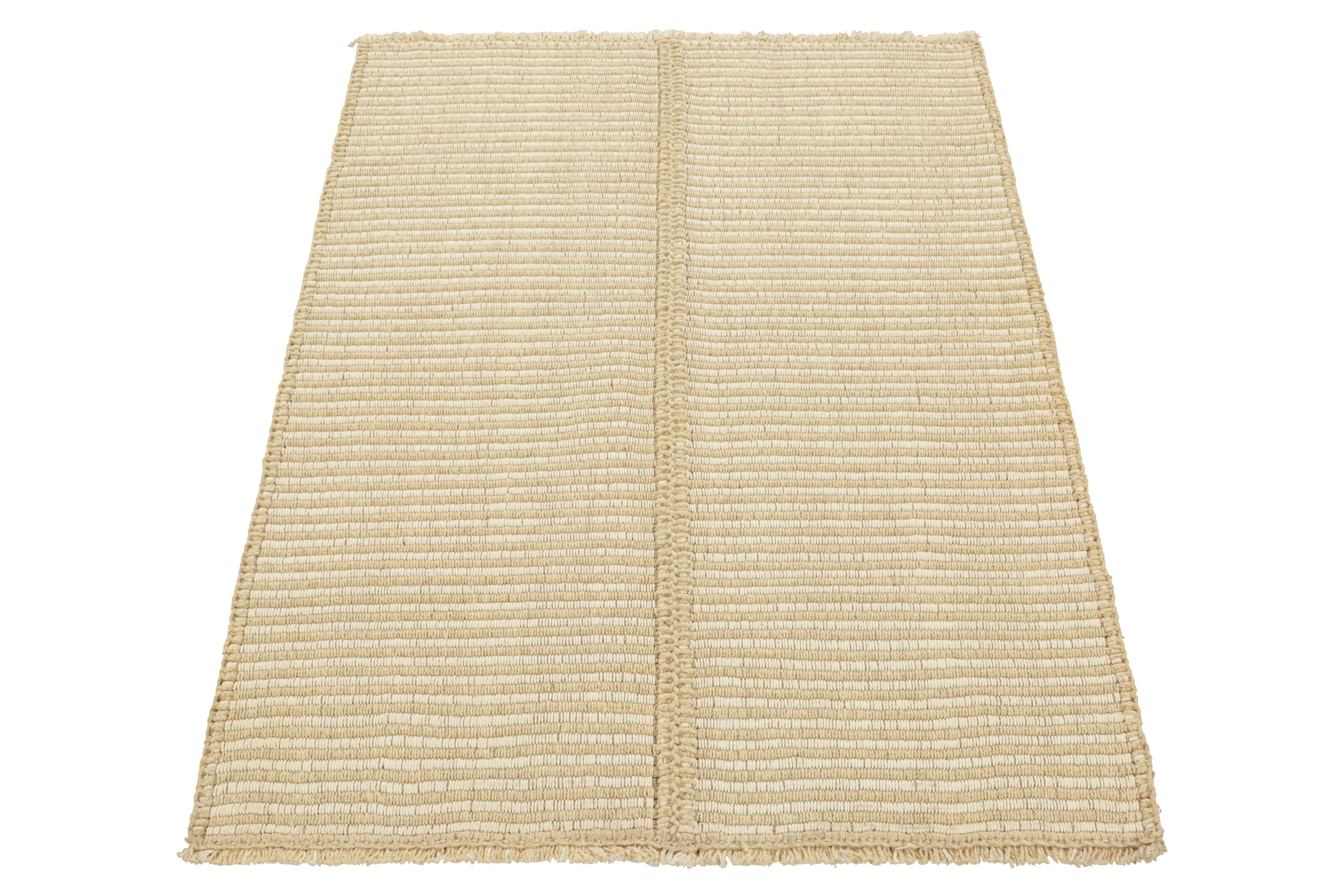 Hand-Woven Rug & Kilim’s Contemporary Kilim in Beige and Cream White Textural Stripes For Sale