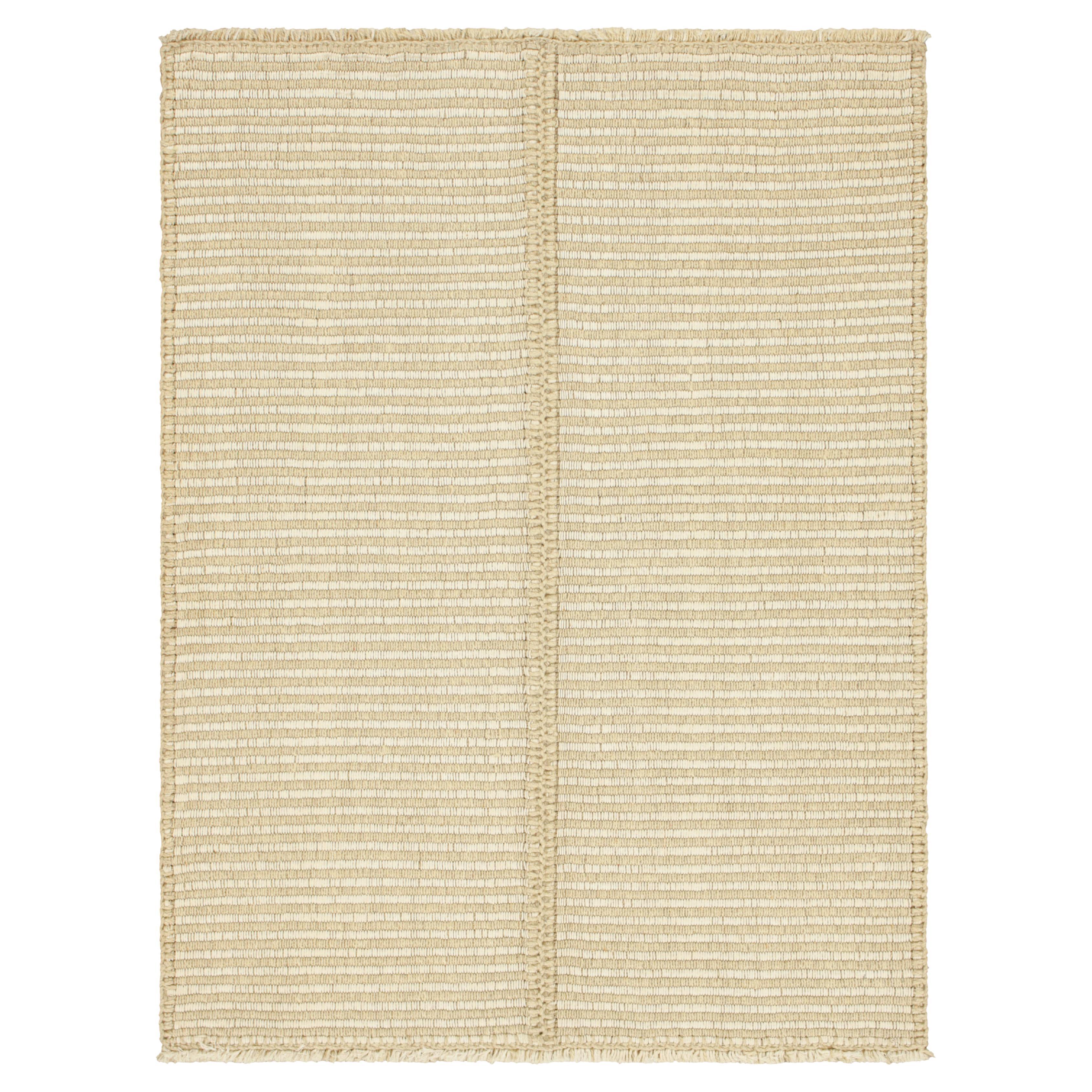 Rug & Kilim’s Contemporary Kilim in Beige and Cream White Textural Stripes