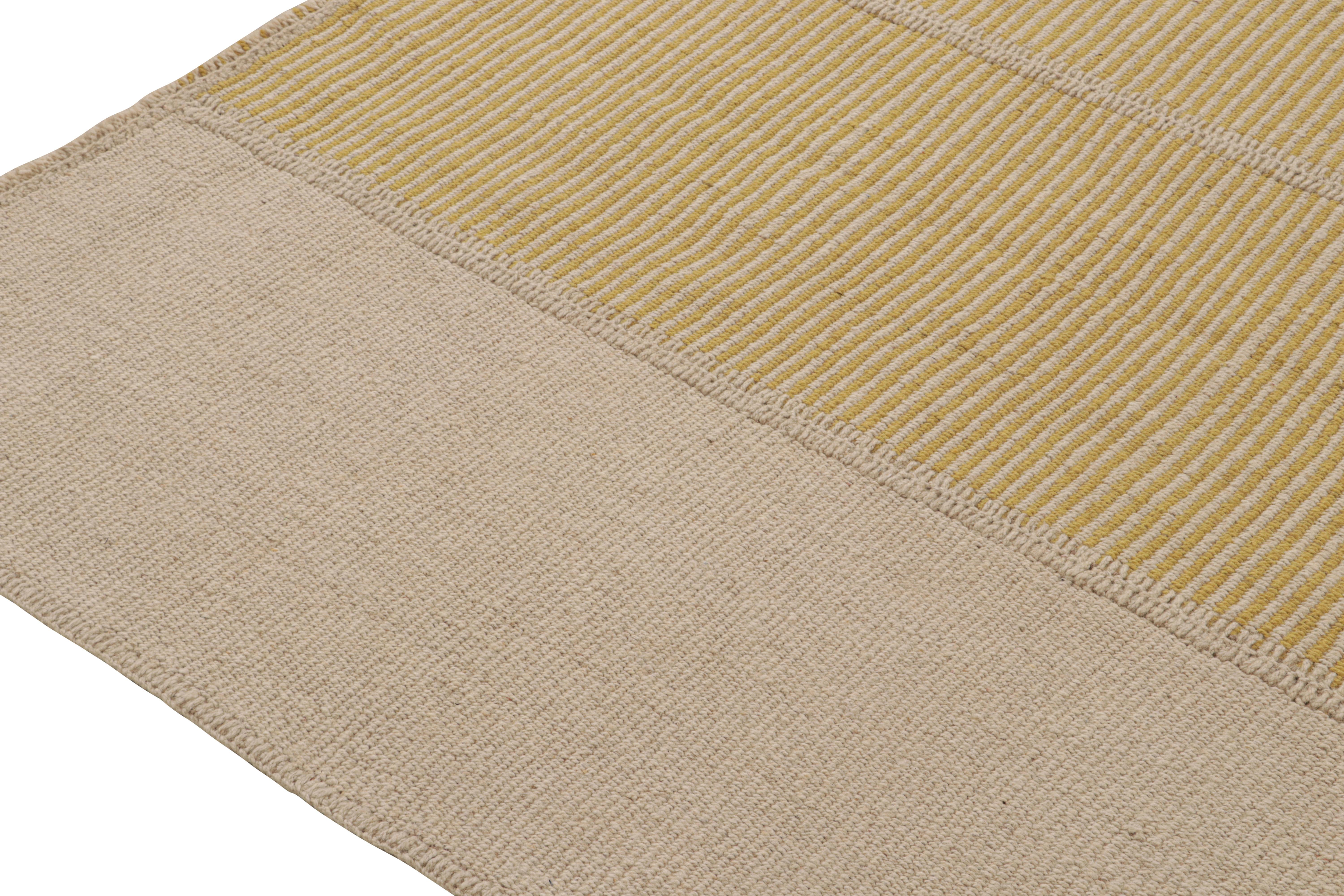 Modern Rug & Kilim’s Contemporary Kilim in Beige and Gold Stripes For Sale