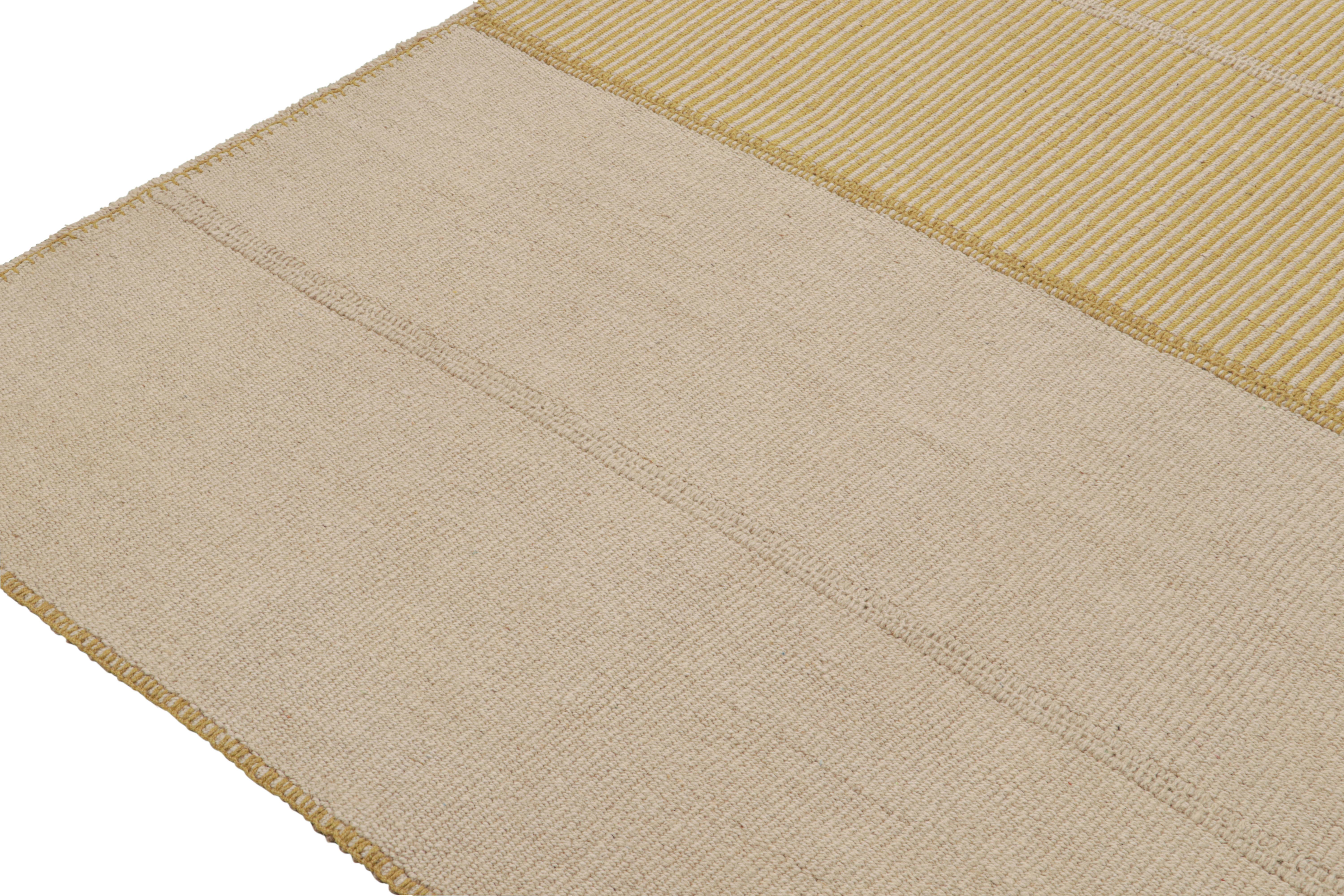 Hand-Woven Rug & Kilim’s Contemporary Kilim in Beige and Gold Stripes For Sale