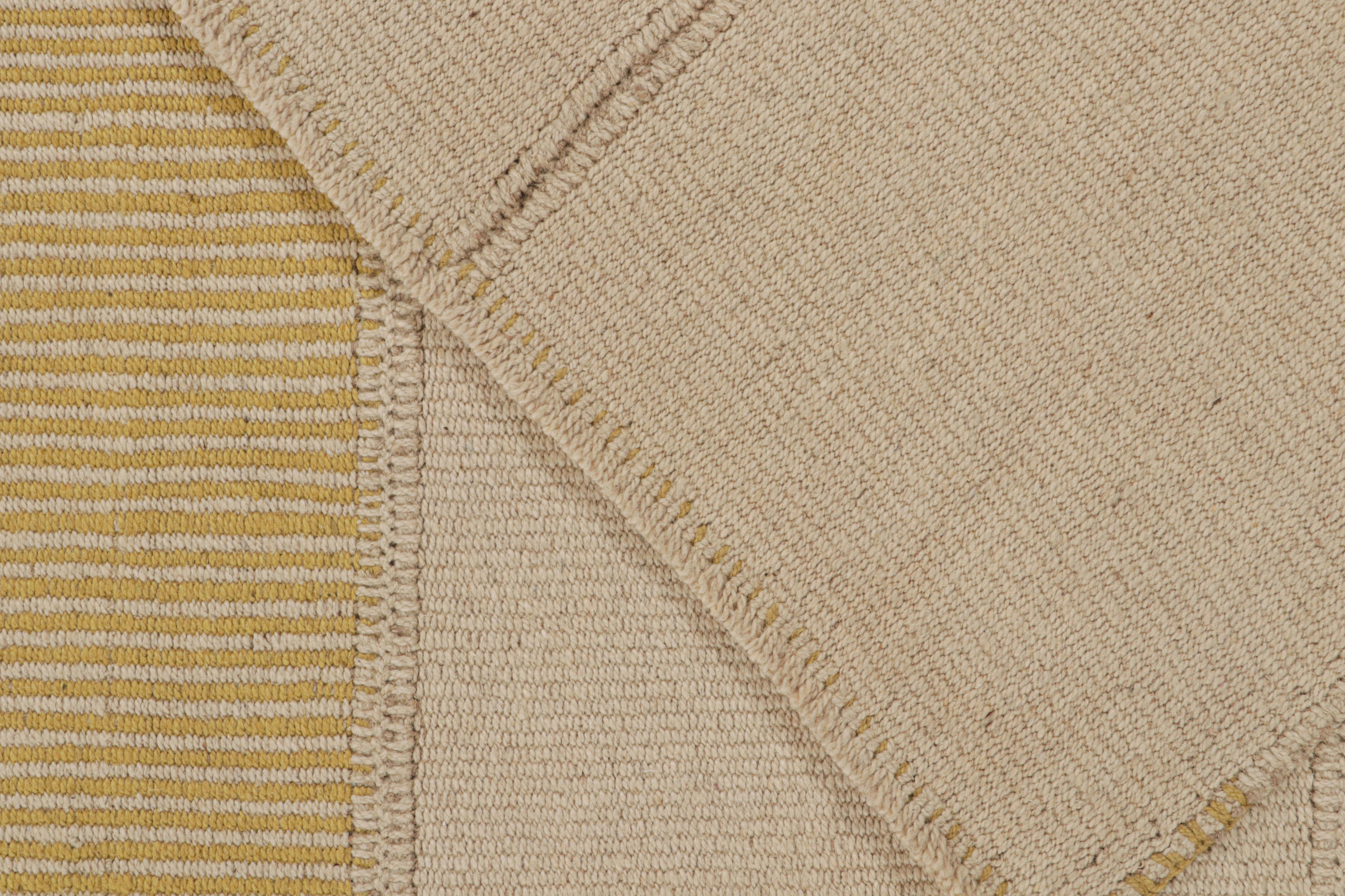 Wool Rug & Kilim’s Contemporary Kilim in Beige and Gold Stripes For Sale