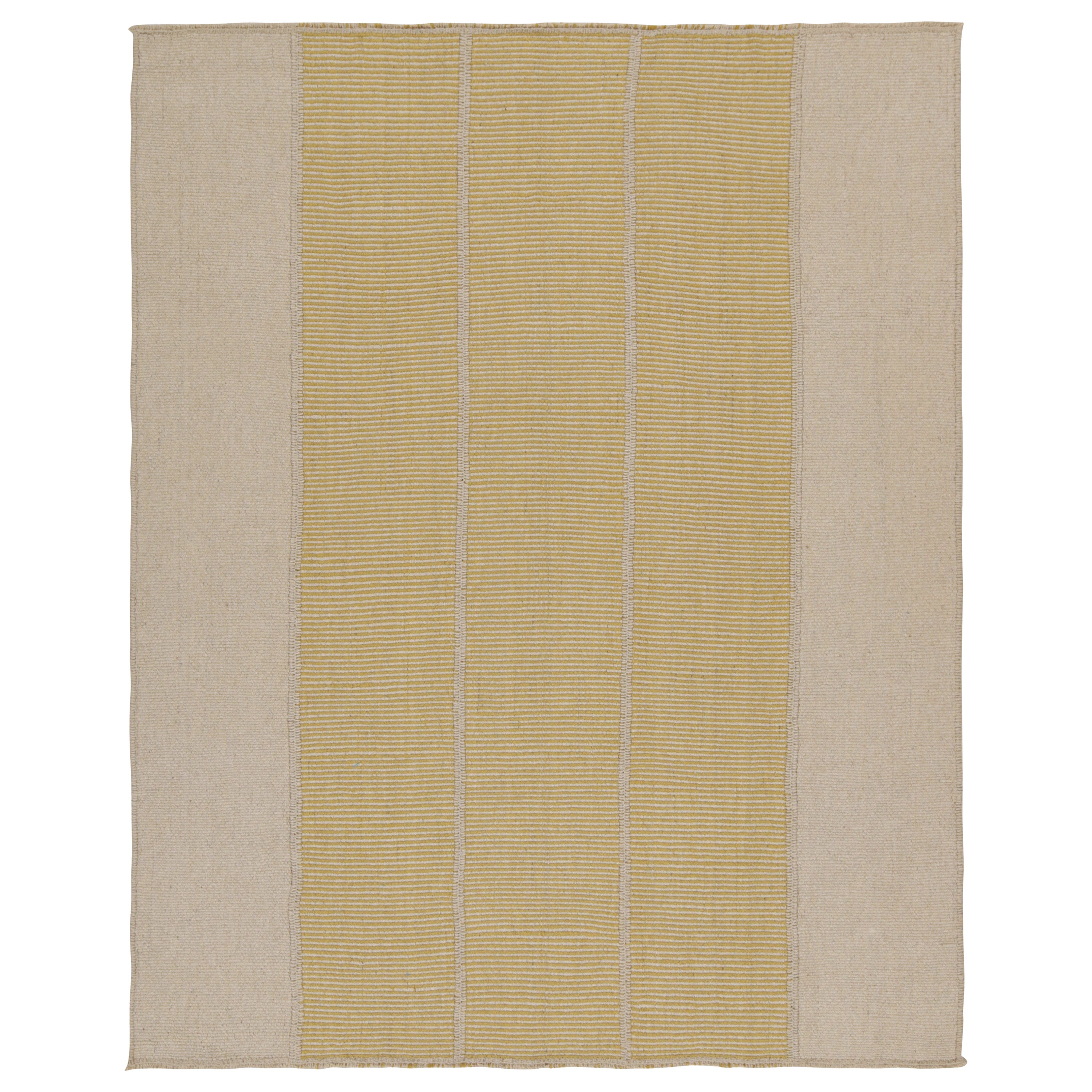 Rug & Kilim’s Contemporary Kilim in Beige and Gold Stripes