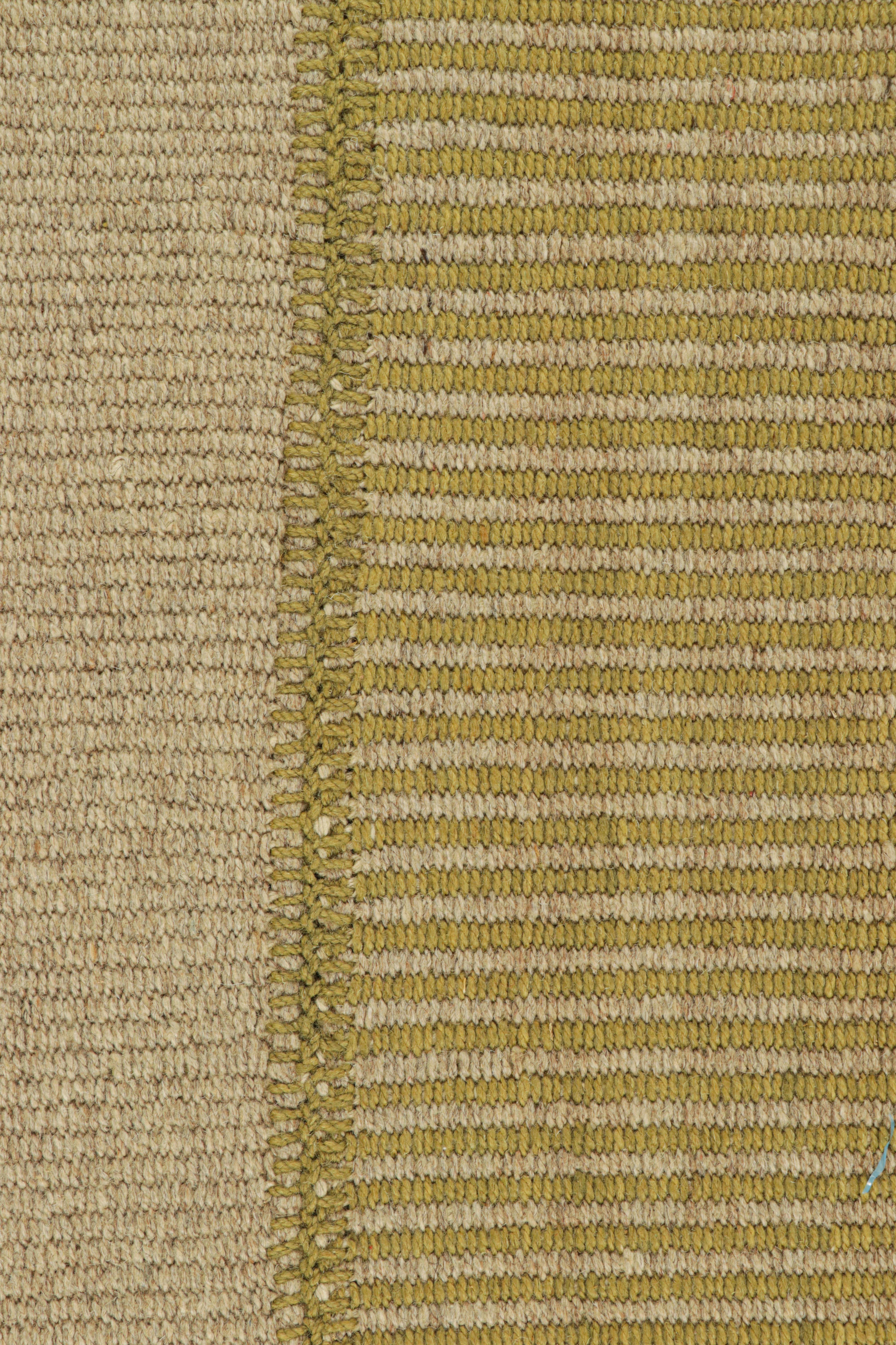 Modern Rug & Kilim’s Contemporary Kilim in Beige and Gold Textural Stripes For Sale