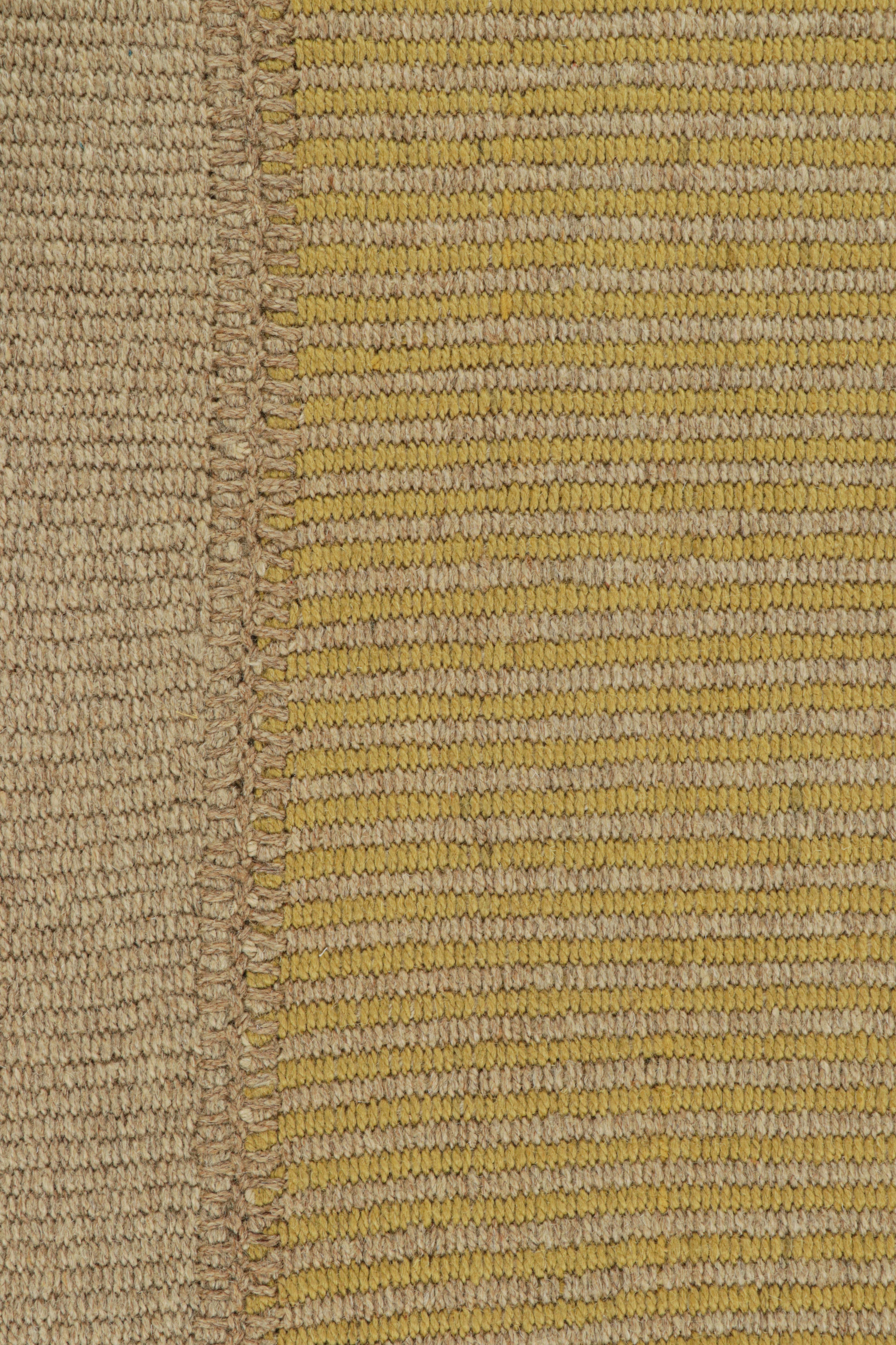 Modern Rug & Kilim’s Contemporary Kilim in Beige and Gold Textural Stripes For Sale