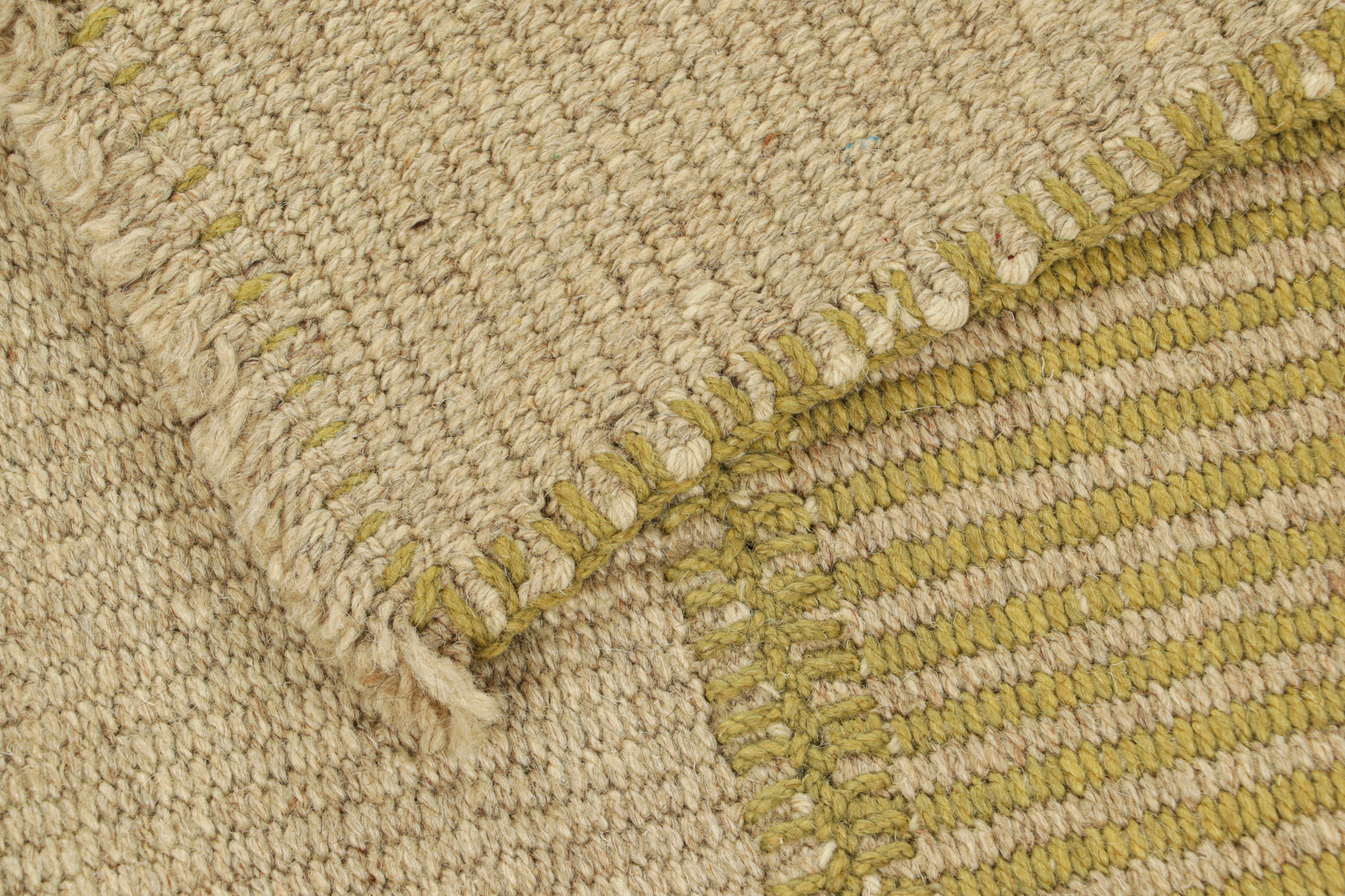 Wool Rug & Kilim’s Contemporary Kilim in Beige and Gold Textural Stripes For Sale