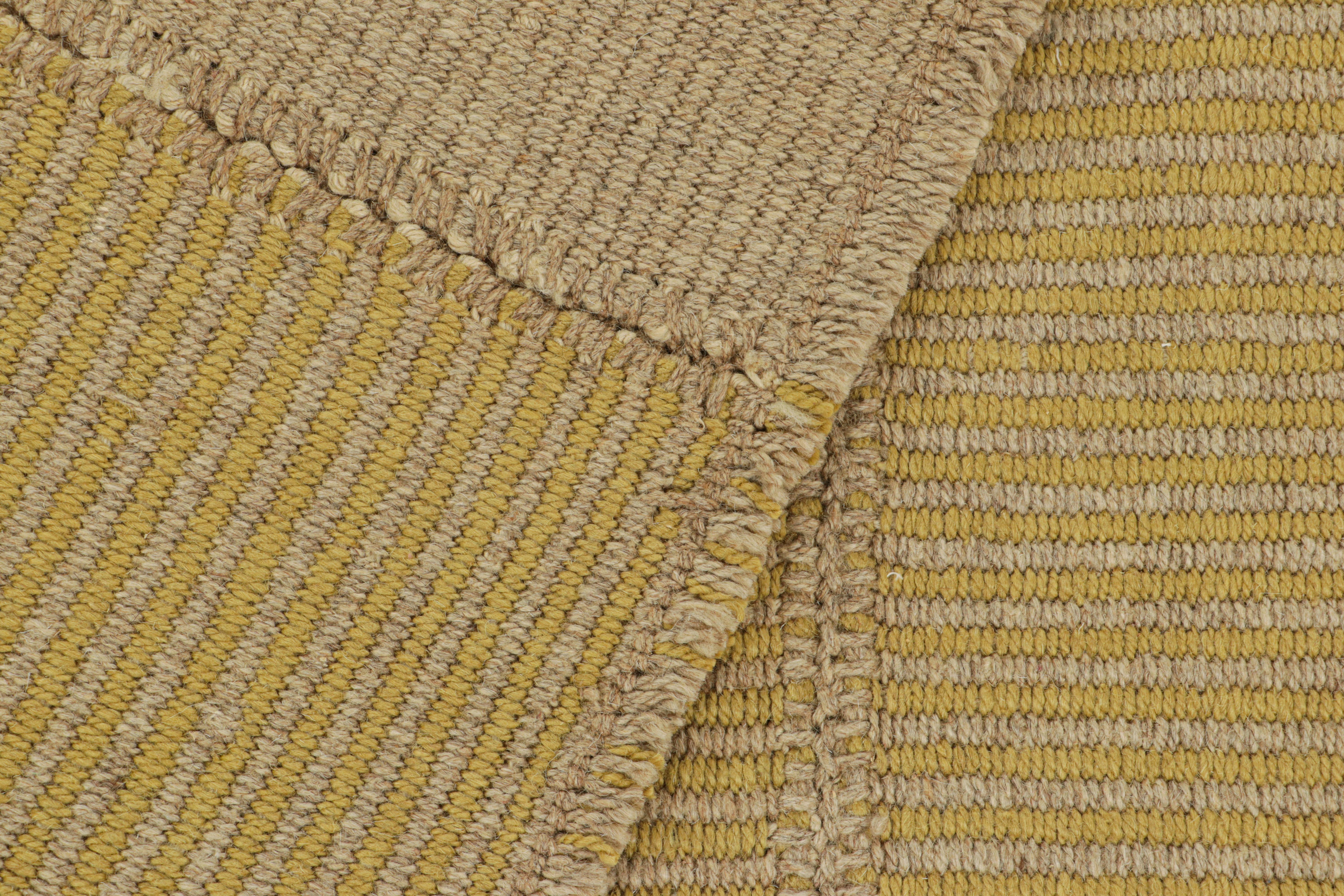 Wool Rug & Kilim’s Contemporary Kilim in Beige and Gold Textural Stripes For Sale