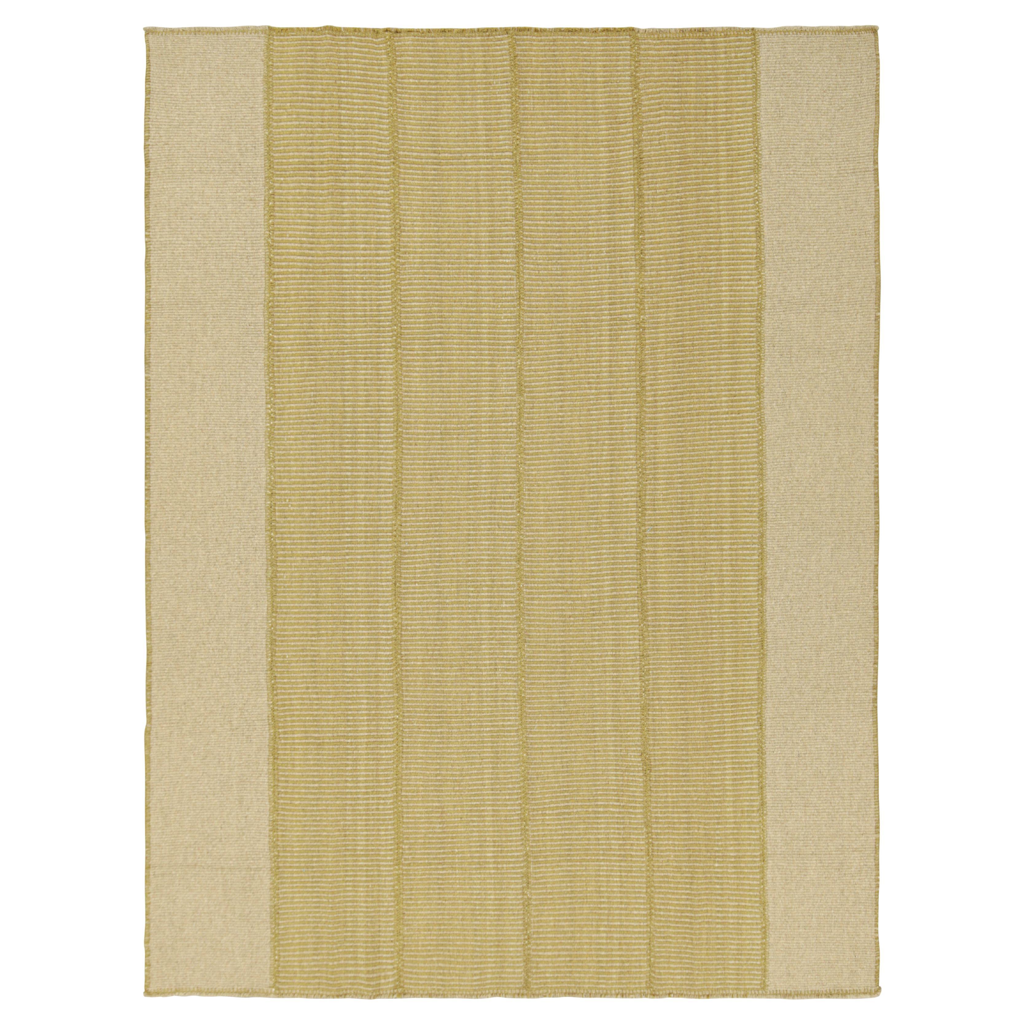 Rug & Kilim’s Contemporary Kilim in Beige and Gold Textural Stripes For Sale