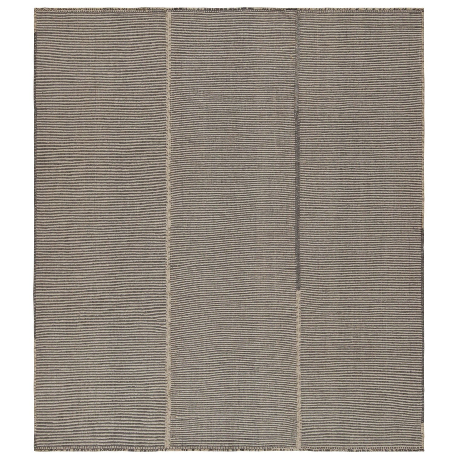 Rug & Kilim’s Contemporary Kilim in Beige and Gray Stripes For Sale