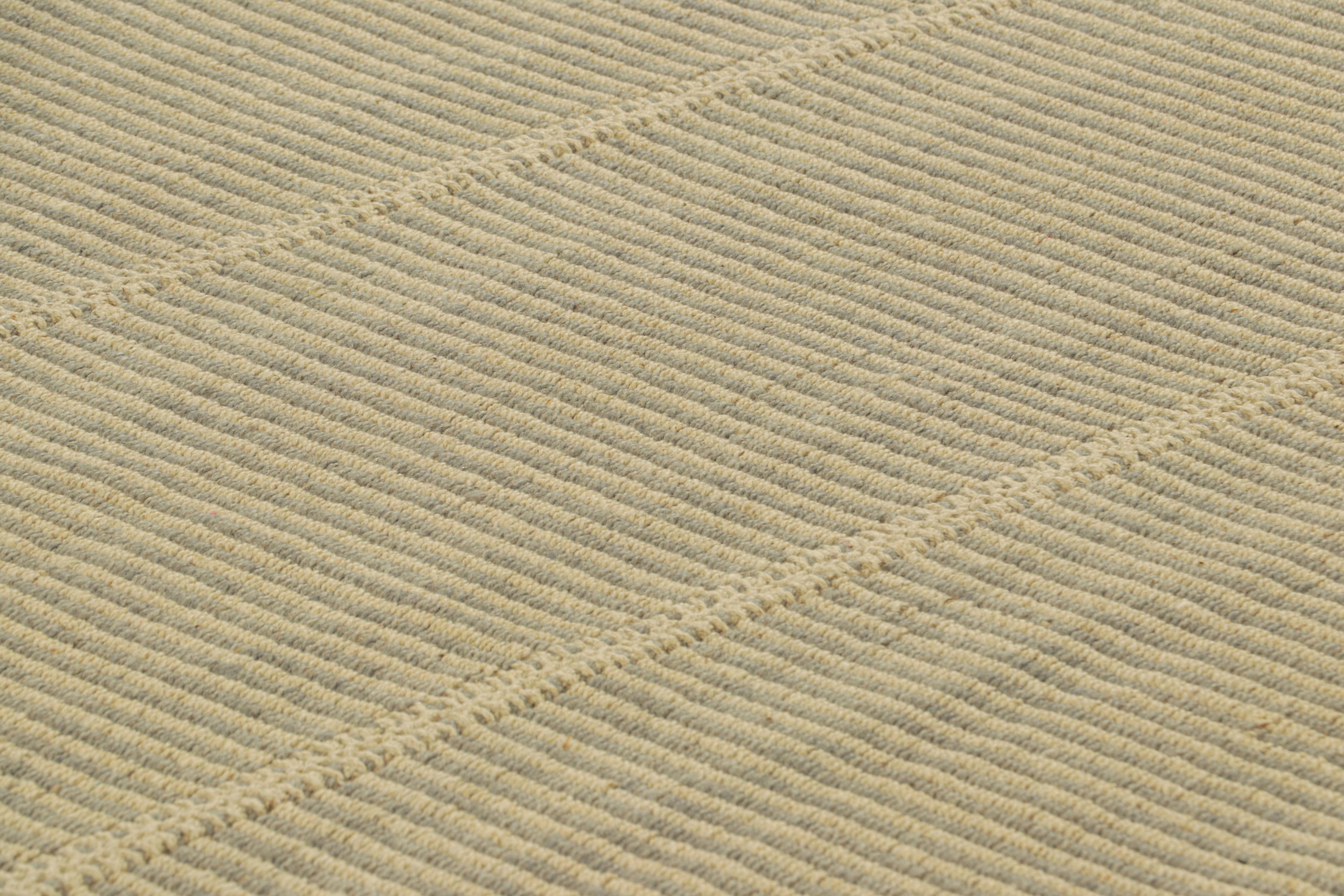 Handwoven in wool, this 8x10 Kilim is from an inventive new contemporary flat weave collection by Rug & Kilim.

On the Design: 

Fondly dubbed, “Rez Kilims”, this modern take on classic panel-weaving enjoys a fabulous, unique play of beige and light