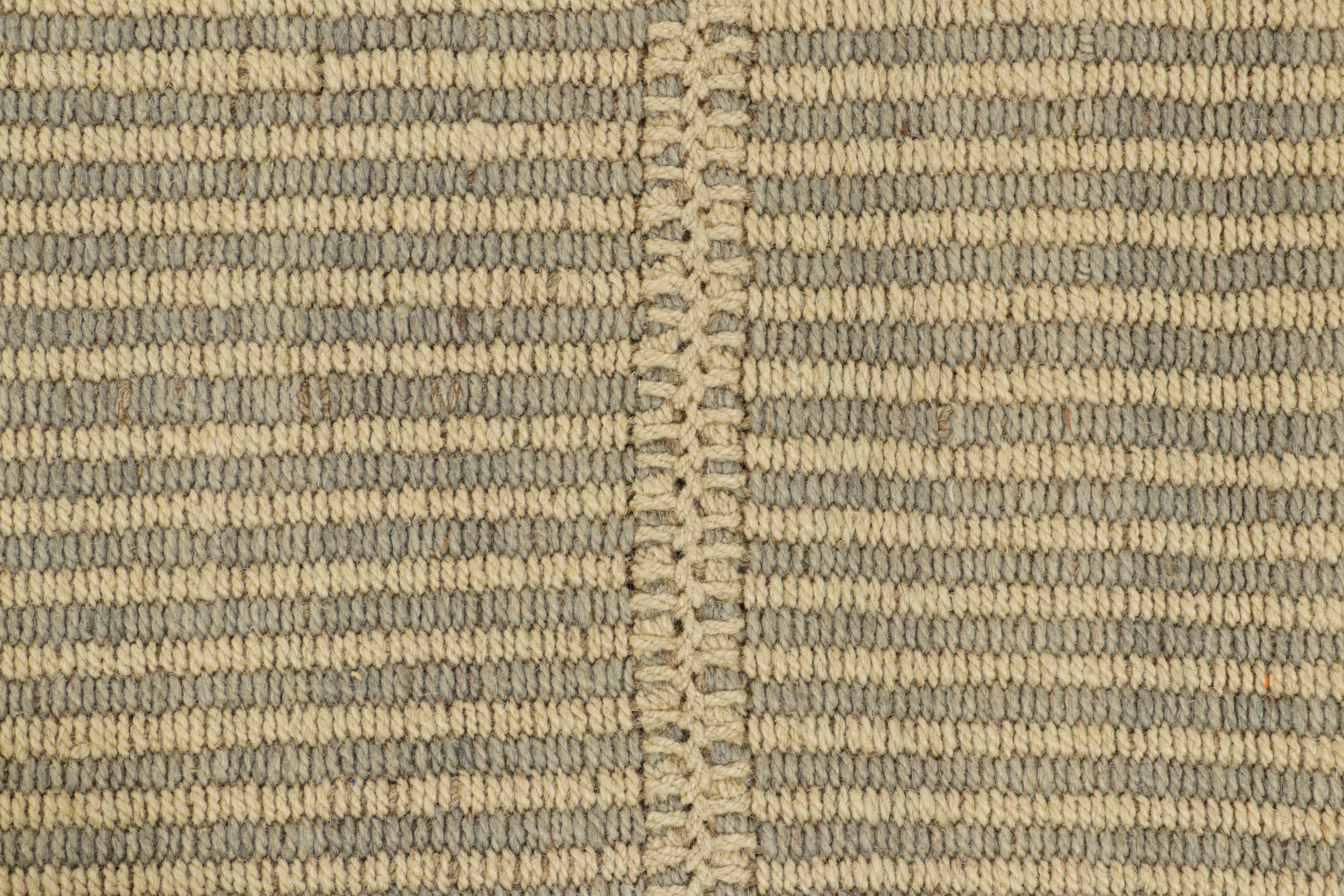 Modern Rug & Kilim’s Contemporary Kilim in Beige and Gray Textural Stripes For Sale