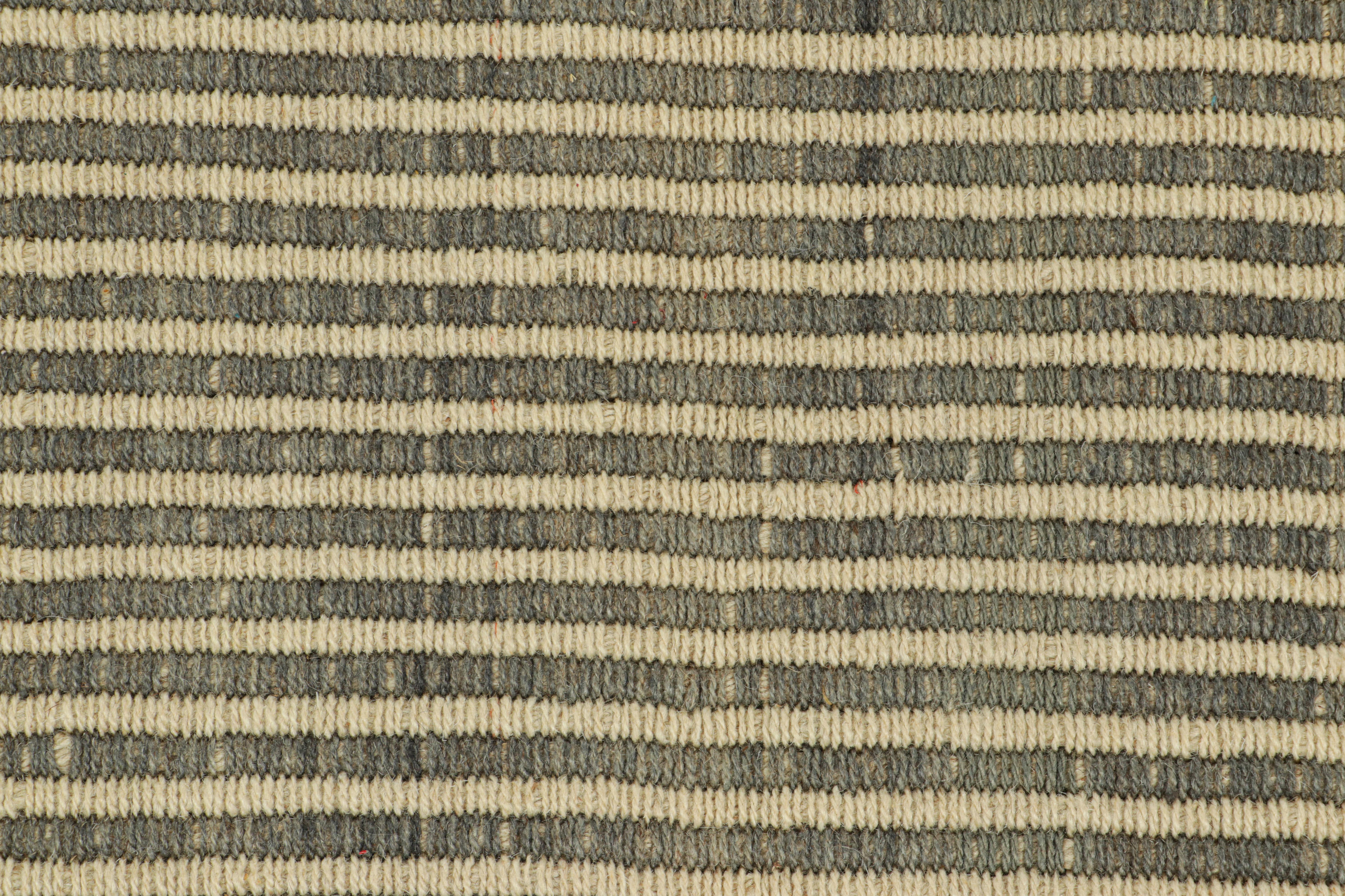 Modern Rug & Kilim’s Contemporary Kilim in Beige and Gray Textural Stripes For Sale