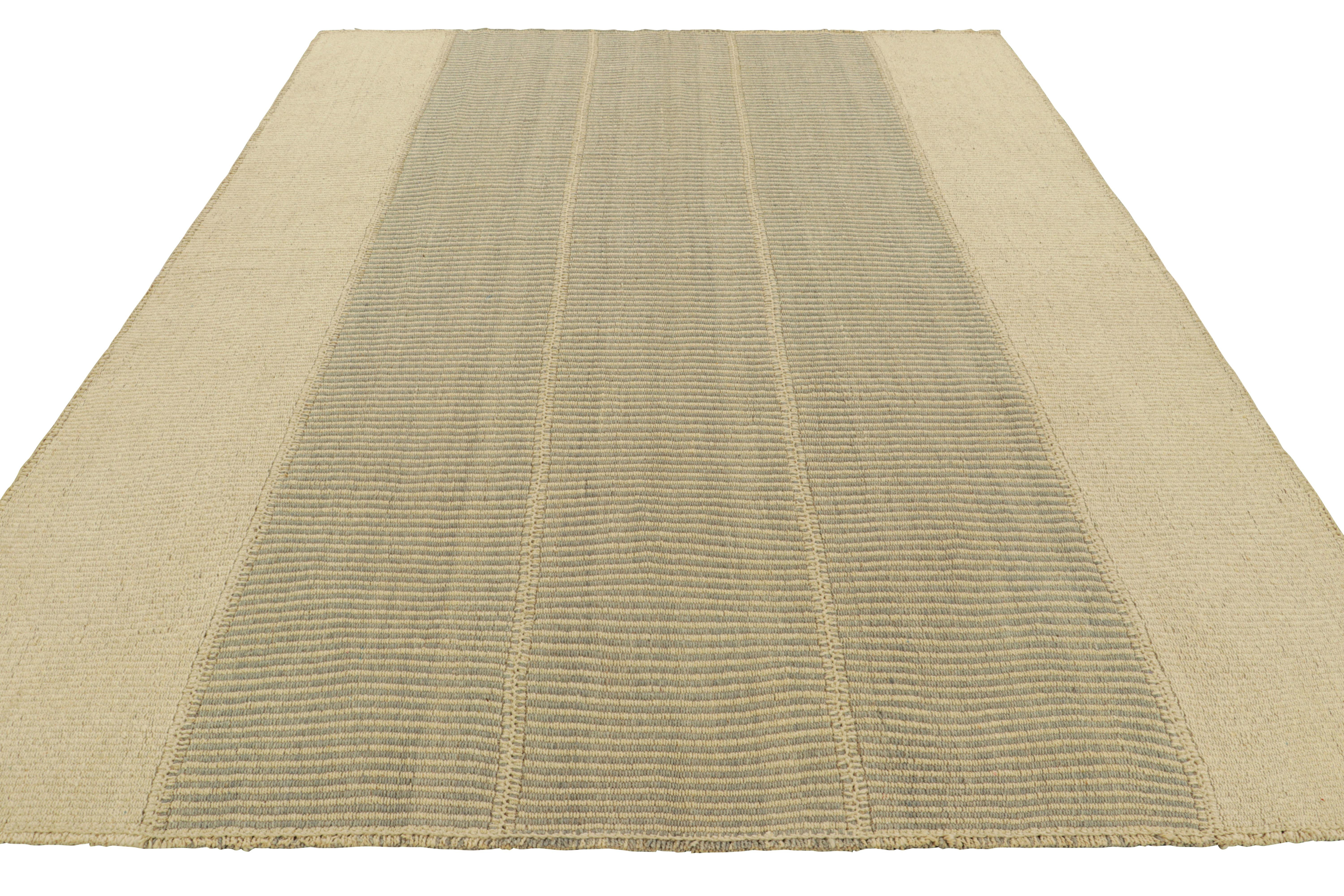Hand-Woven Rug & Kilim’s Contemporary Kilim in Beige and Gray Textural Stripes For Sale