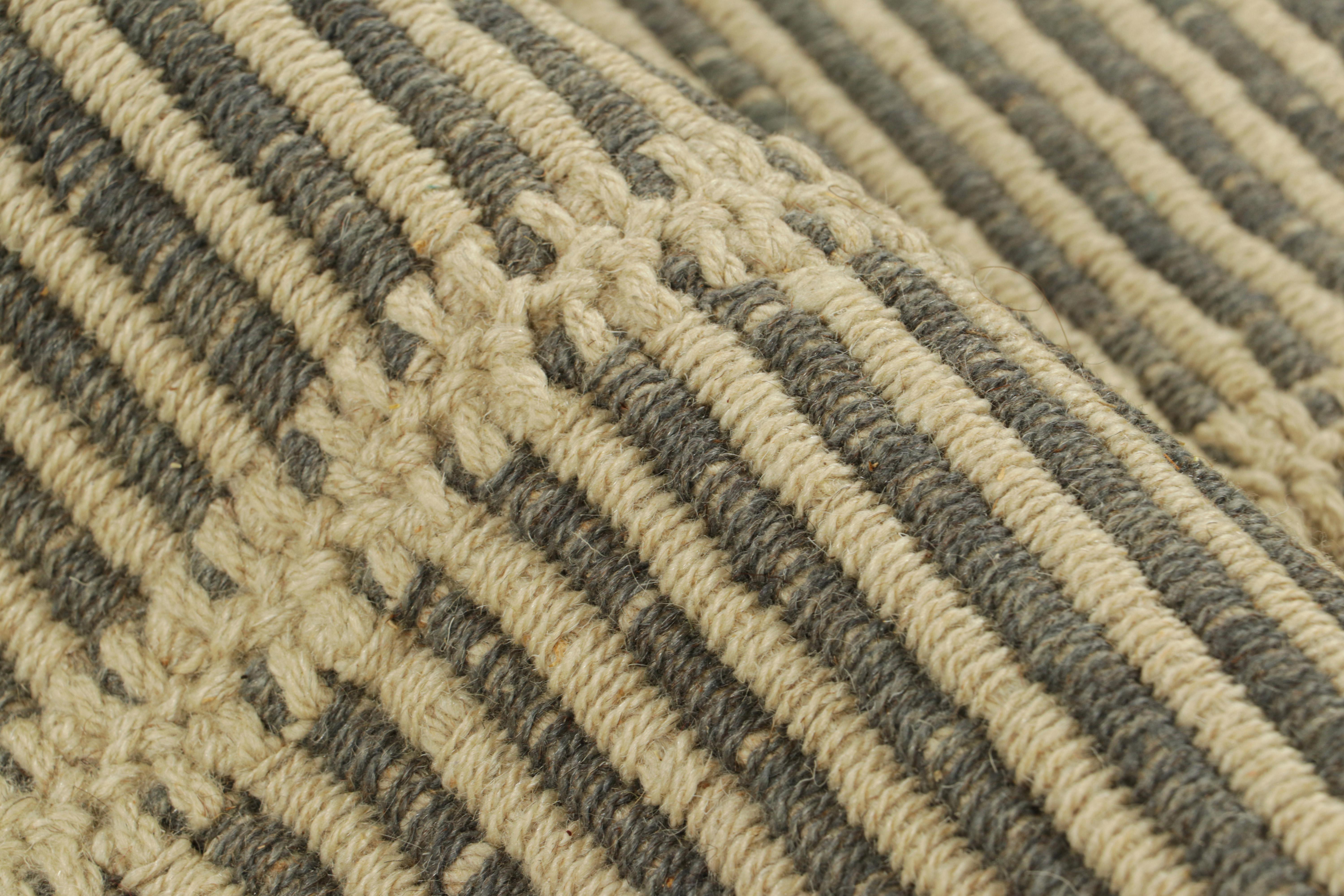 Rug & Kilim’s Contemporary Kilim in Beige and Gray Textural Stripes In New Condition For Sale In Long Island City, NY