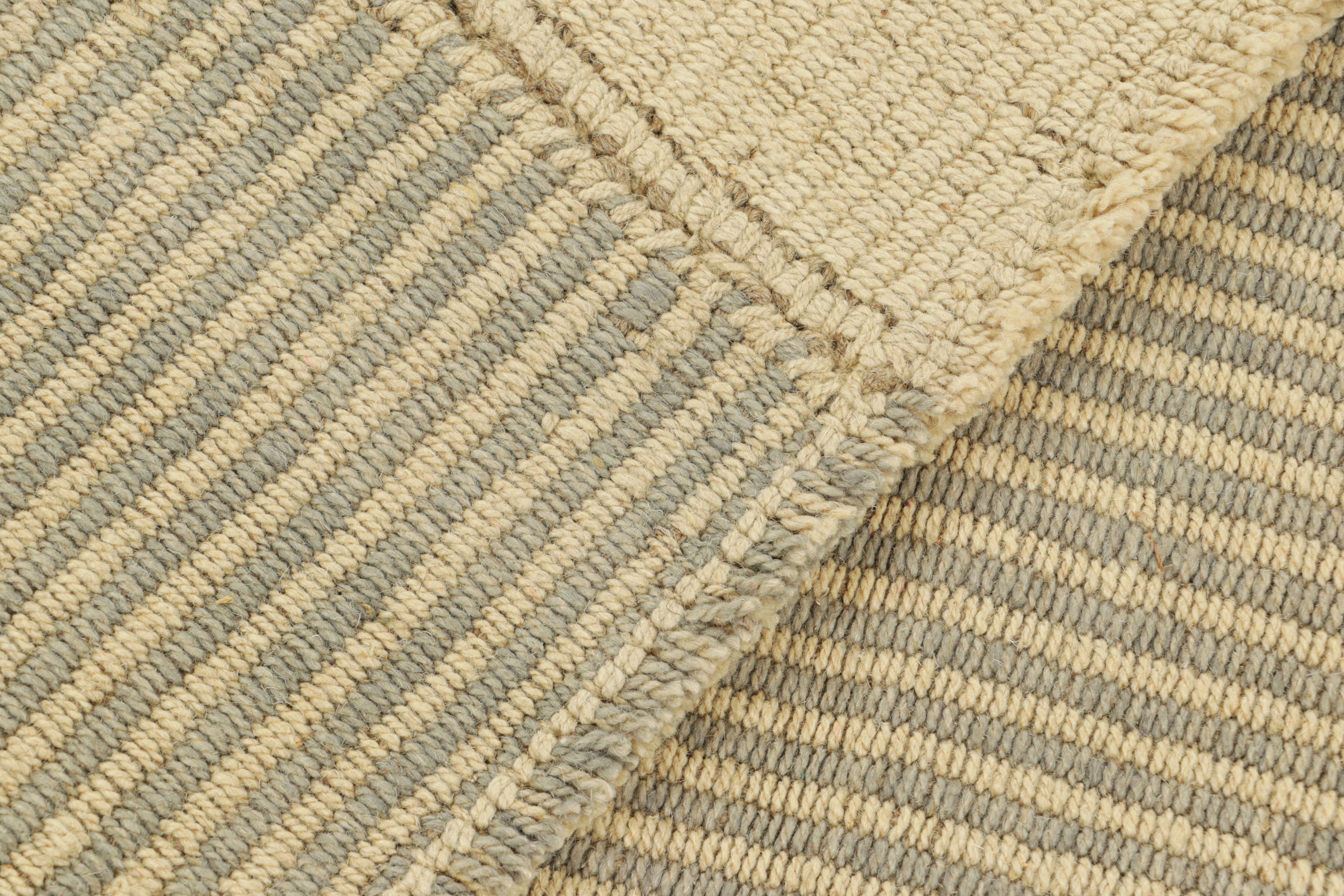 Wool Rug & Kilim’s Contemporary Kilim in Beige and Gray Textural Stripes For Sale