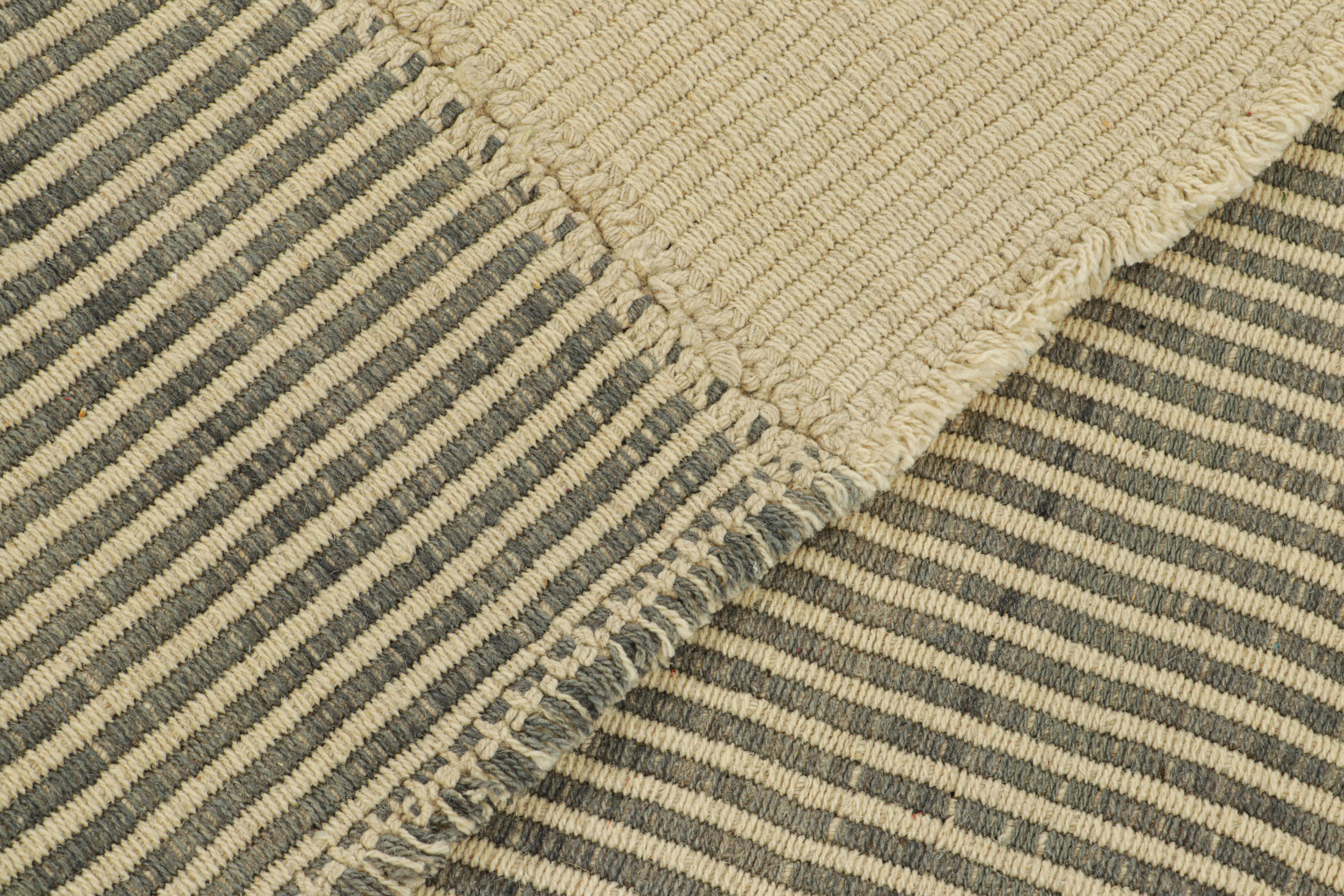 Wool Rug & Kilim’s Contemporary Kilim in Beige and Gray Textural Stripes For Sale