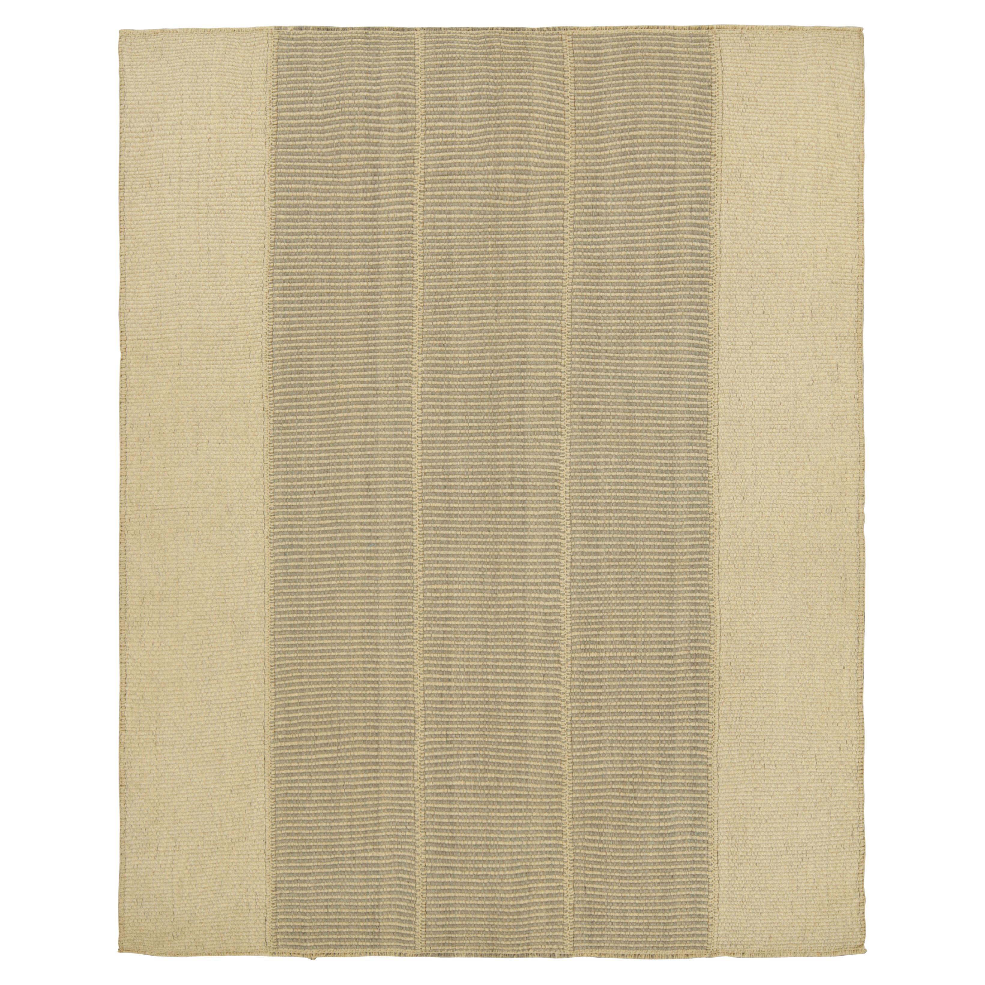Rug & Kilim’s Contemporary Kilim in Beige and Gray Textural Stripes For Sale