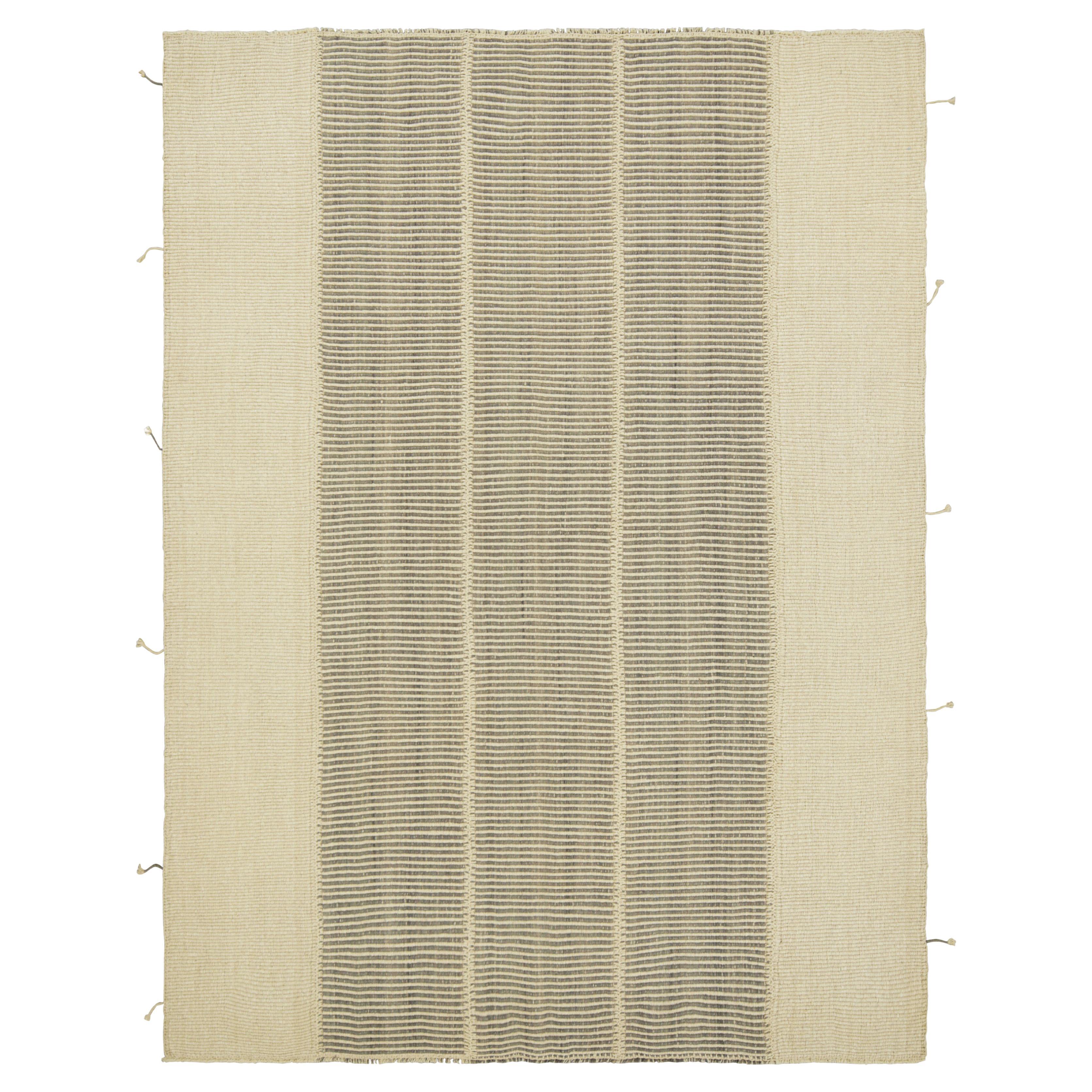 Rug & Kilim’s Contemporary Kilim in Beige and Gray Textural Stripes For Sale