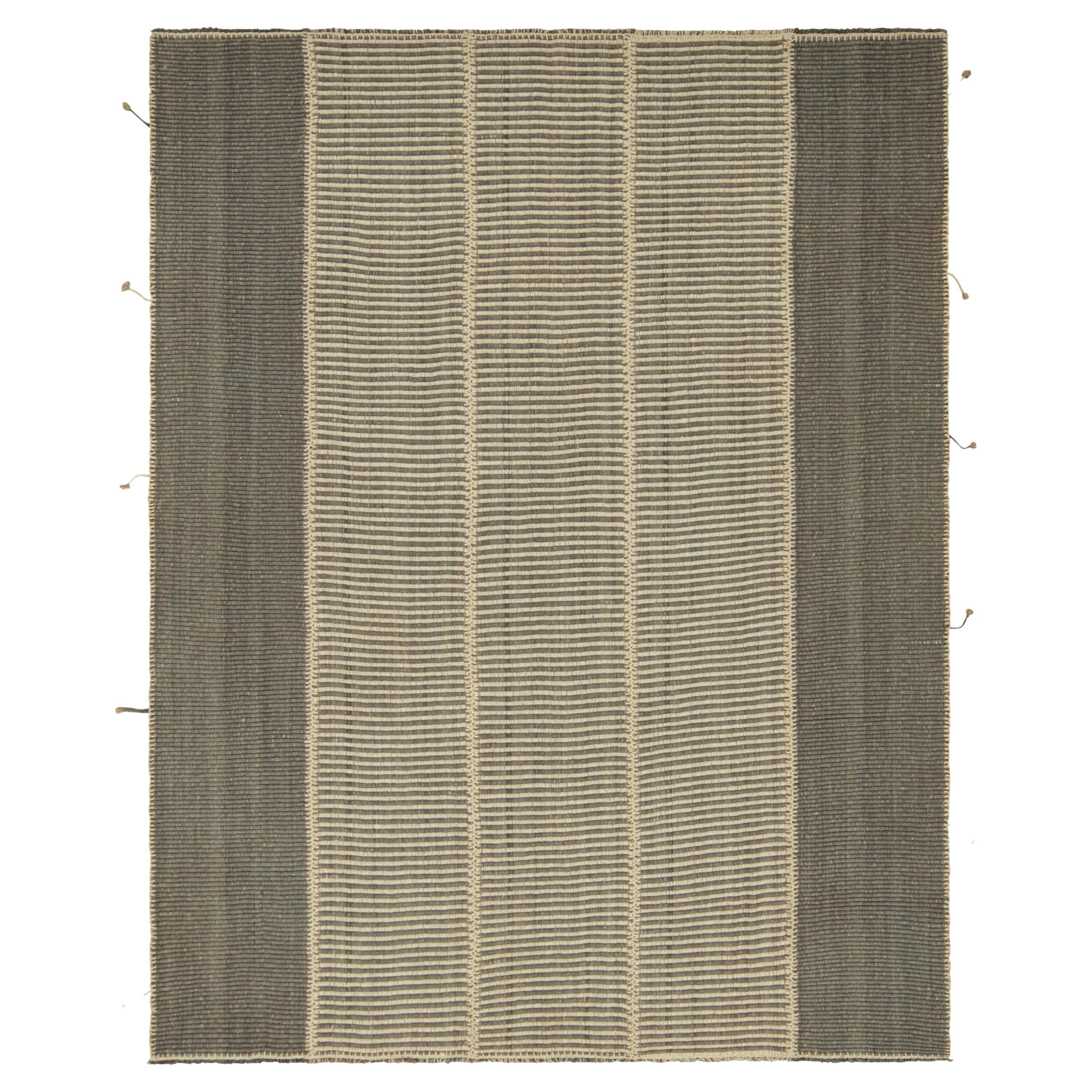 Rug & Kilim’s Contemporary Kilim in Beige and Gray Textural Stripes