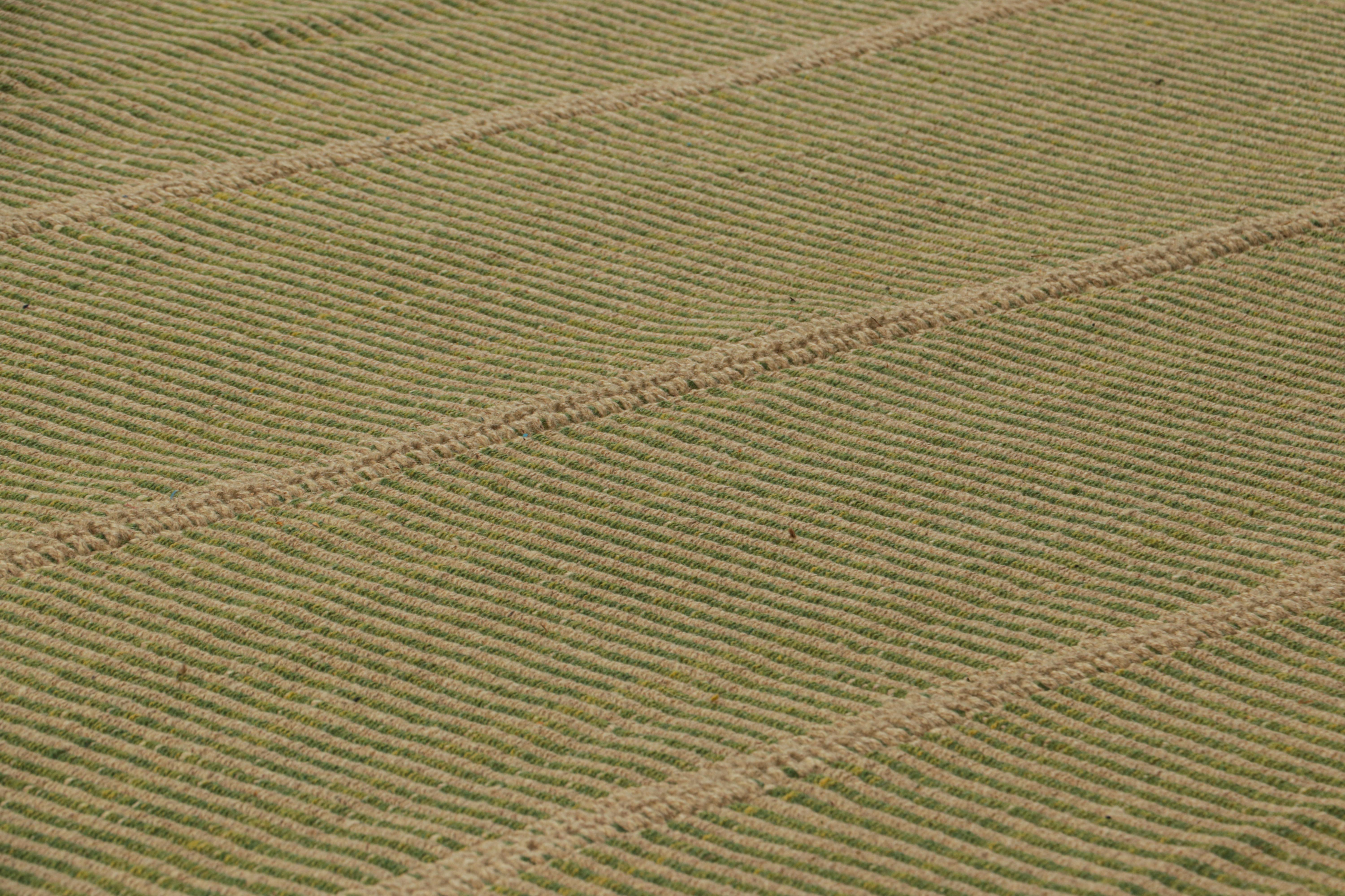 Handwoven in wool, a 10x13 Kilim design from an inventive new contemporary flat weave collection by Rug & Kilim.

On the Design: 

Fondly dubbed, “Rez Kilims”, this modern take on classic panel-weaving enjoys a fabulous, unique play of green and