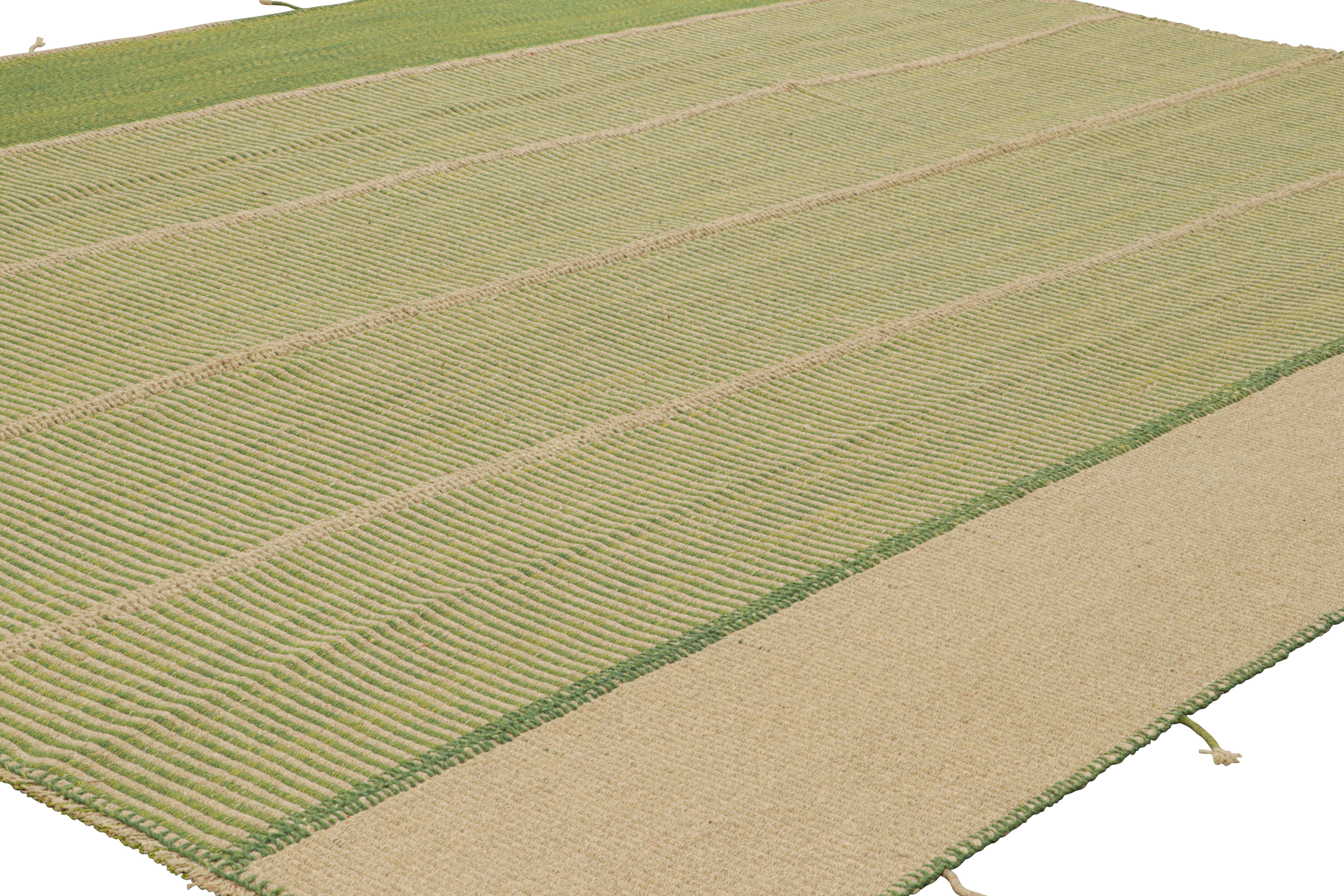 Kilim contemporáneo de Rug & Kilim en rayas de textura beige y verde Afgano en venta