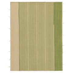 Rug & Kilim's Contemporary Kilim in Beige and Green Textural Stripes (Kilim contemporain à rayures texturées beige et vertes)