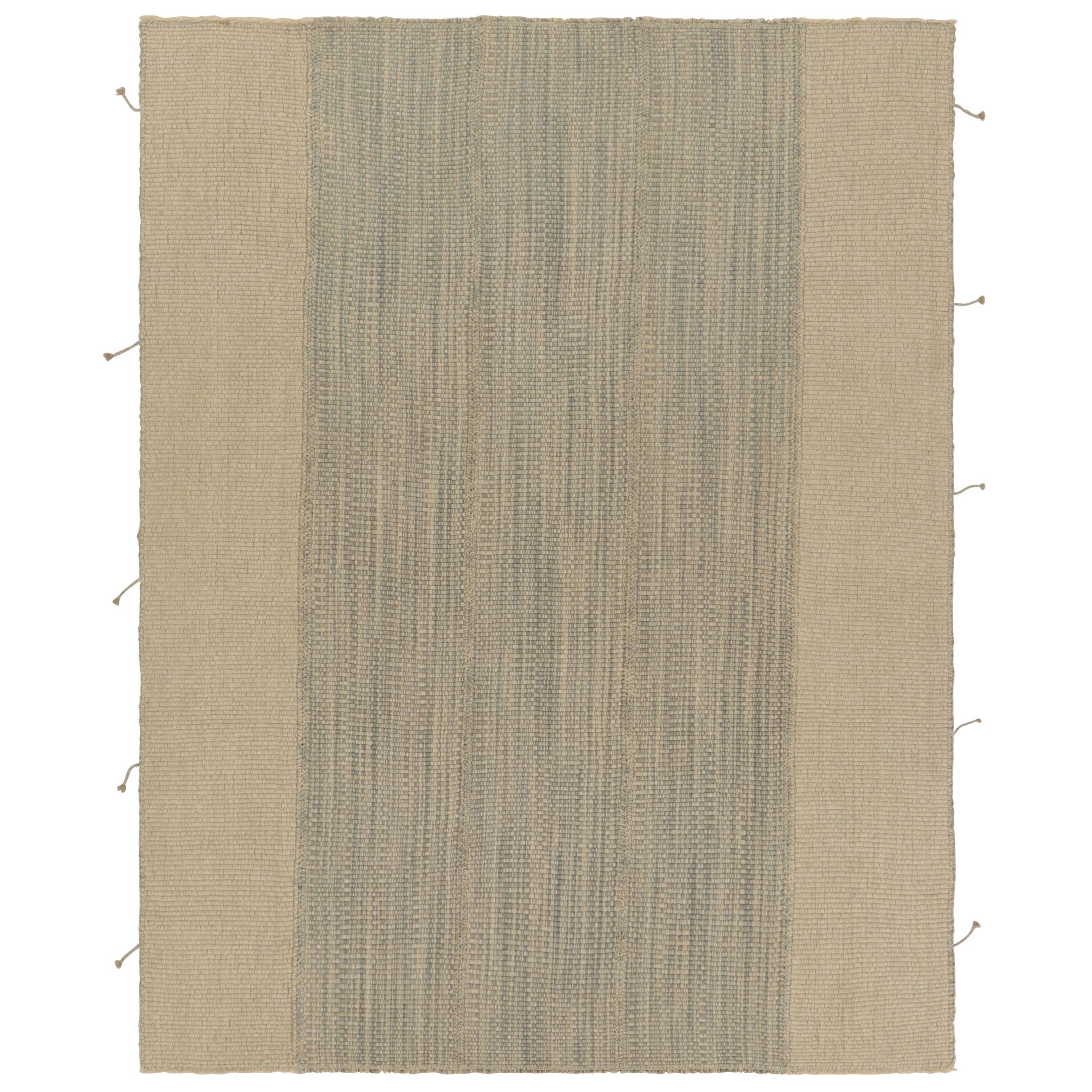 Rug & Kilim's Contemporary Kilim in Beige und Eisblau gestreift im Angebot