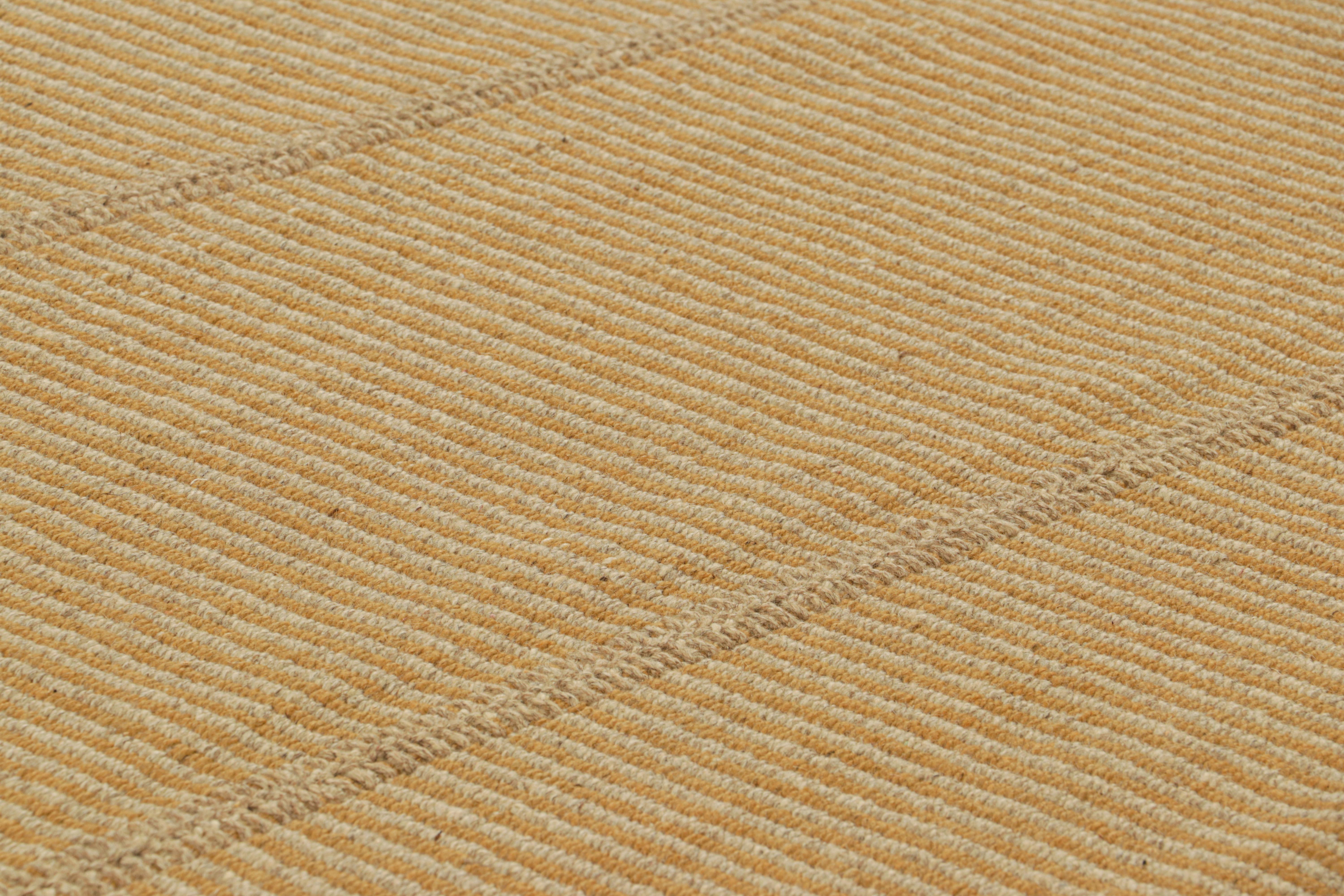 Modern Rug & Kilim’s Contemporary Kilim in Beige and Orange Textural Stripes For Sale