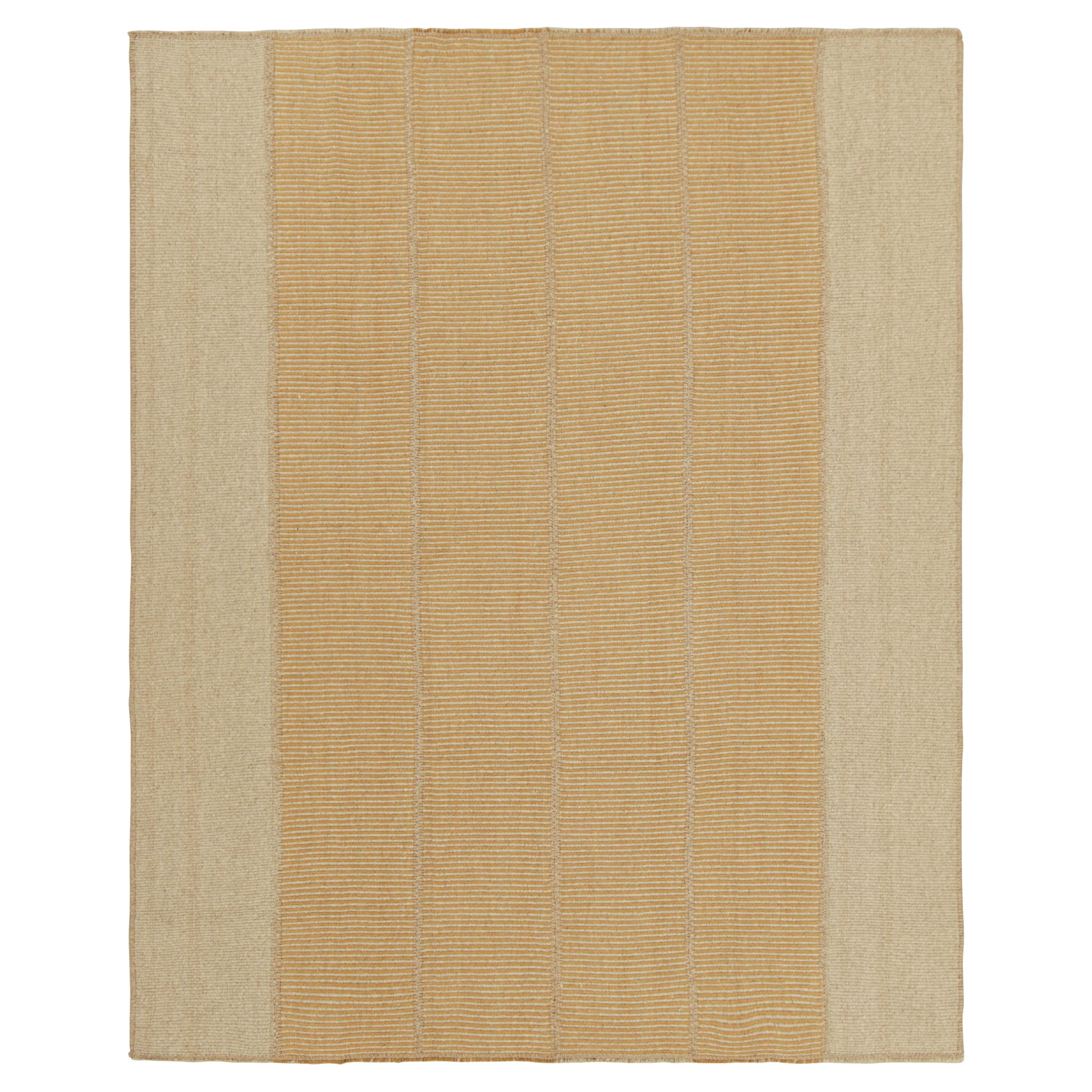 Rug & Kilim’s Contemporary Kilim in Beige and Orange Textural Stripes For Sale