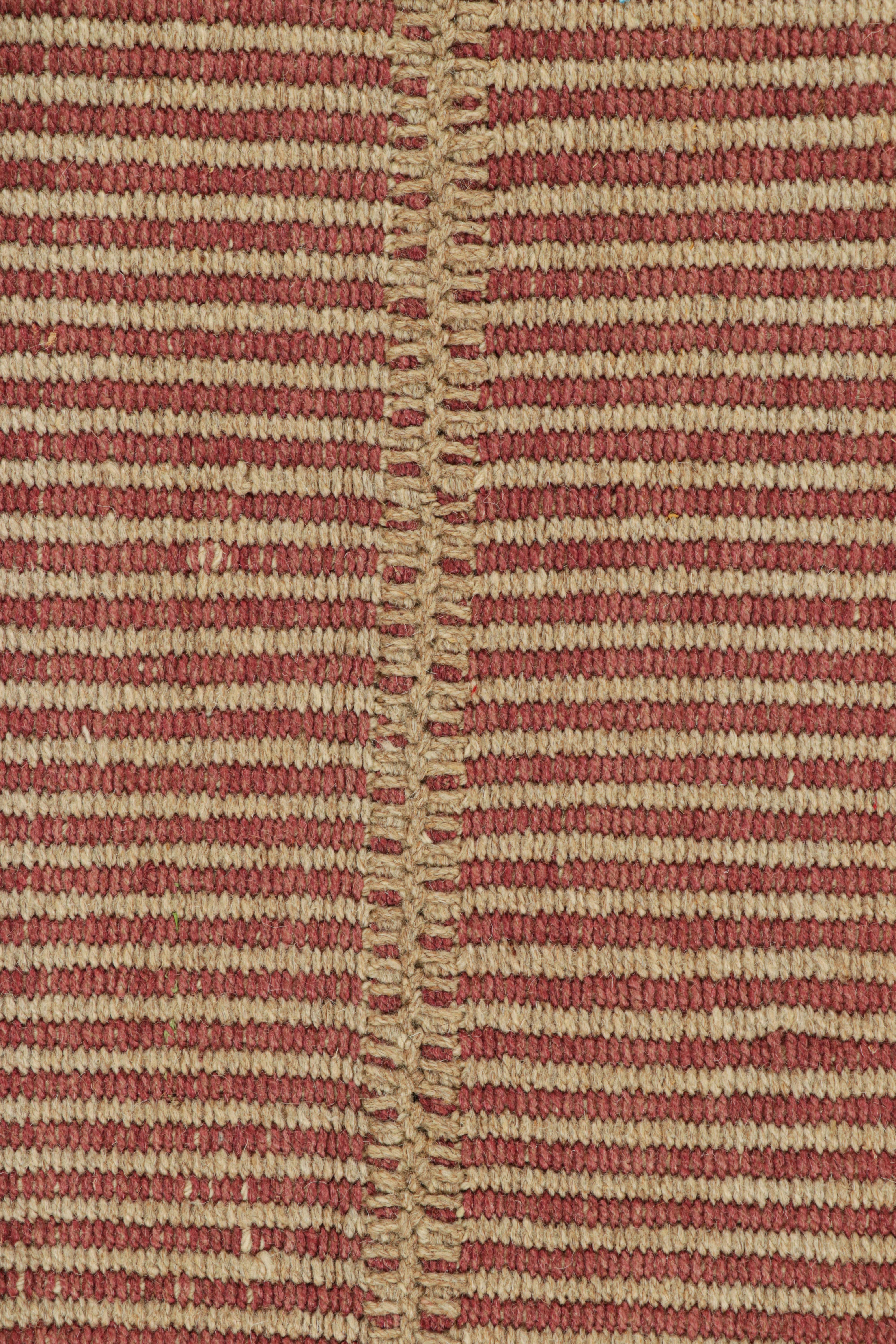 Modern Rug & Kilim’s Contemporary Kilim in Beige and Red Textural Stripes For Sale