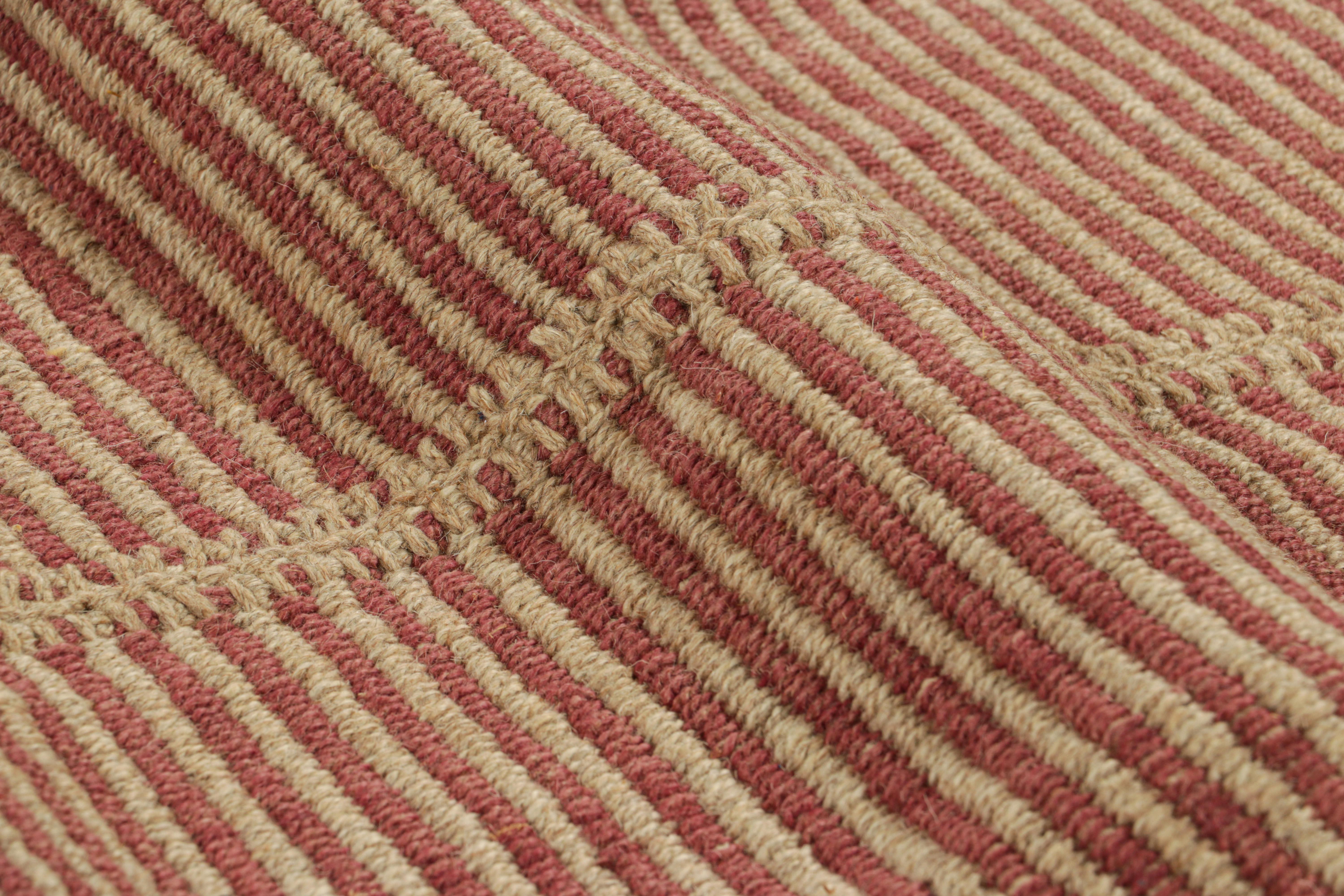 Rug & Kilim’s Contemporary Kilim in Beige and Red Textural Stripes In New Condition For Sale In Long Island City, NY