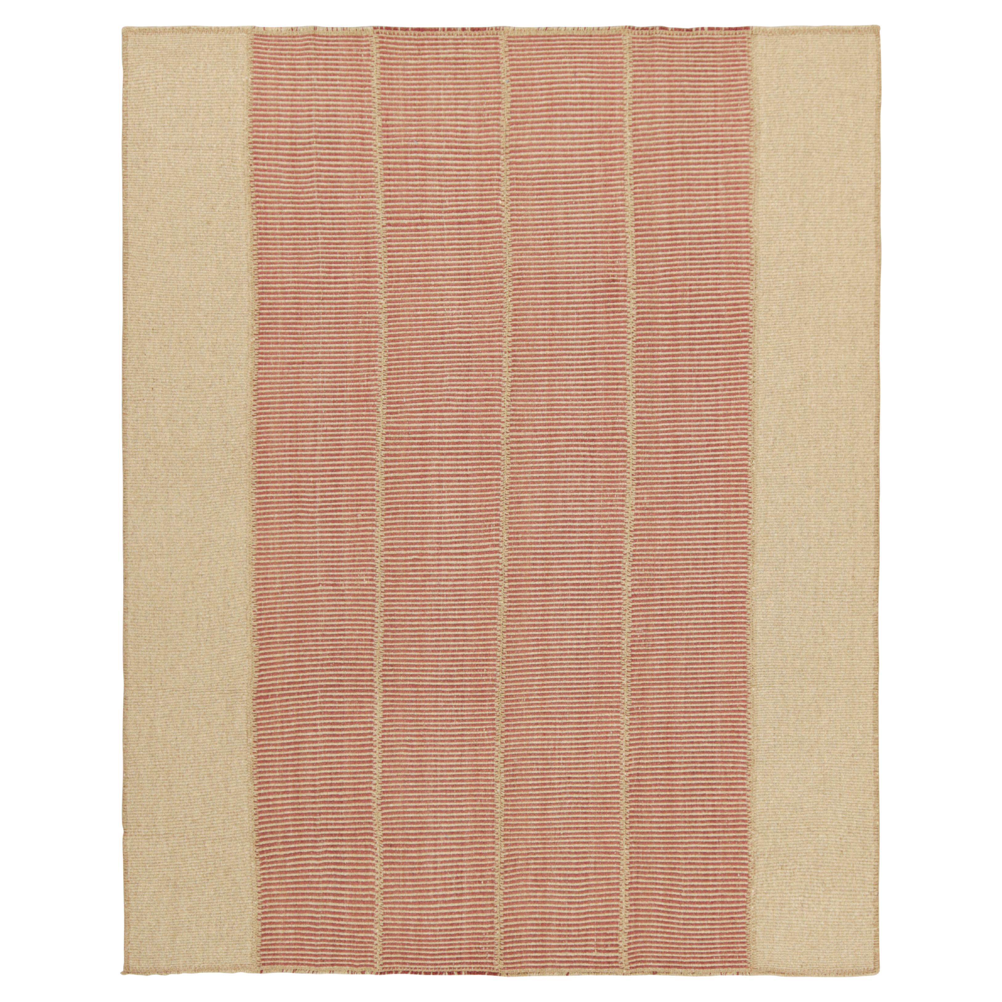 Rug & Kilim’s Contemporary Kilim in Beige and Red Textural Stripes For Sale