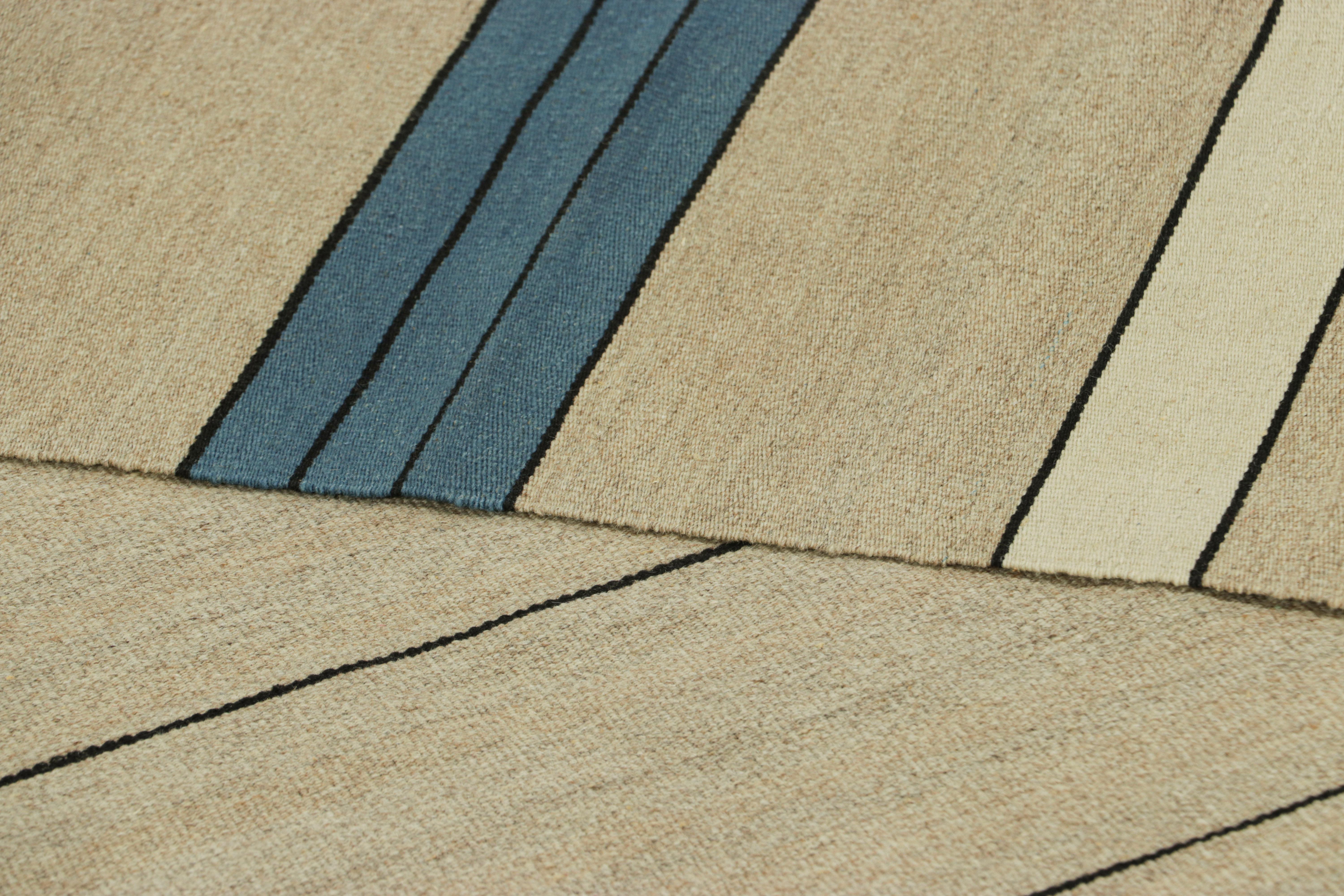 Rug & Kilim’s Contemporary Kilim in Beige, Blue and White Stripes For Sale 1