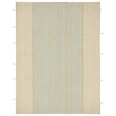 Rug & Kilim's Contemporary Kilim in Beige, Blau und Weiß mit Strukturstreifen