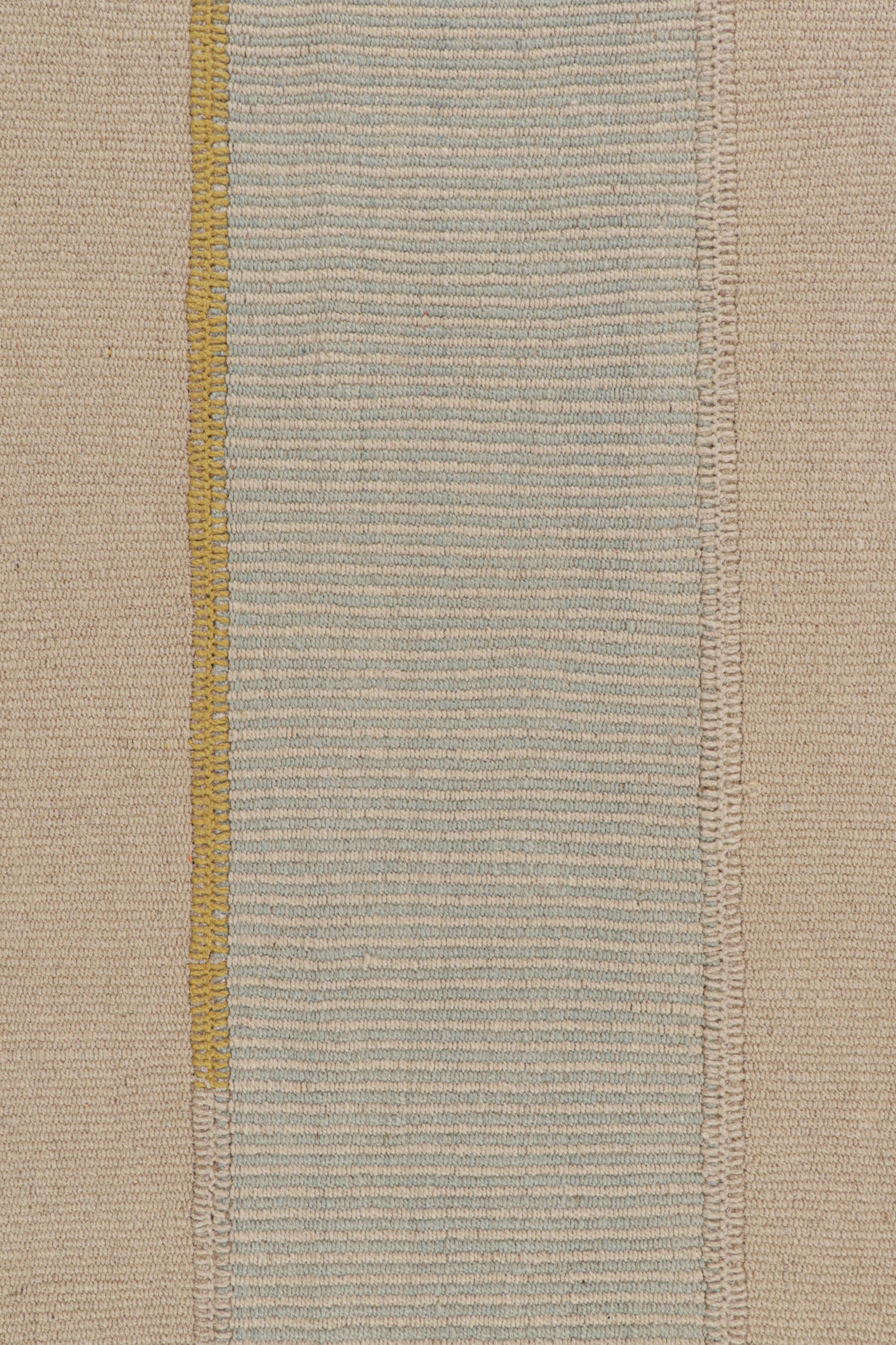 Rug & Kilim’s Contemporary Kilim in Beige, Blue & Gold Stripes In New Condition For Sale In Long Island City, NY