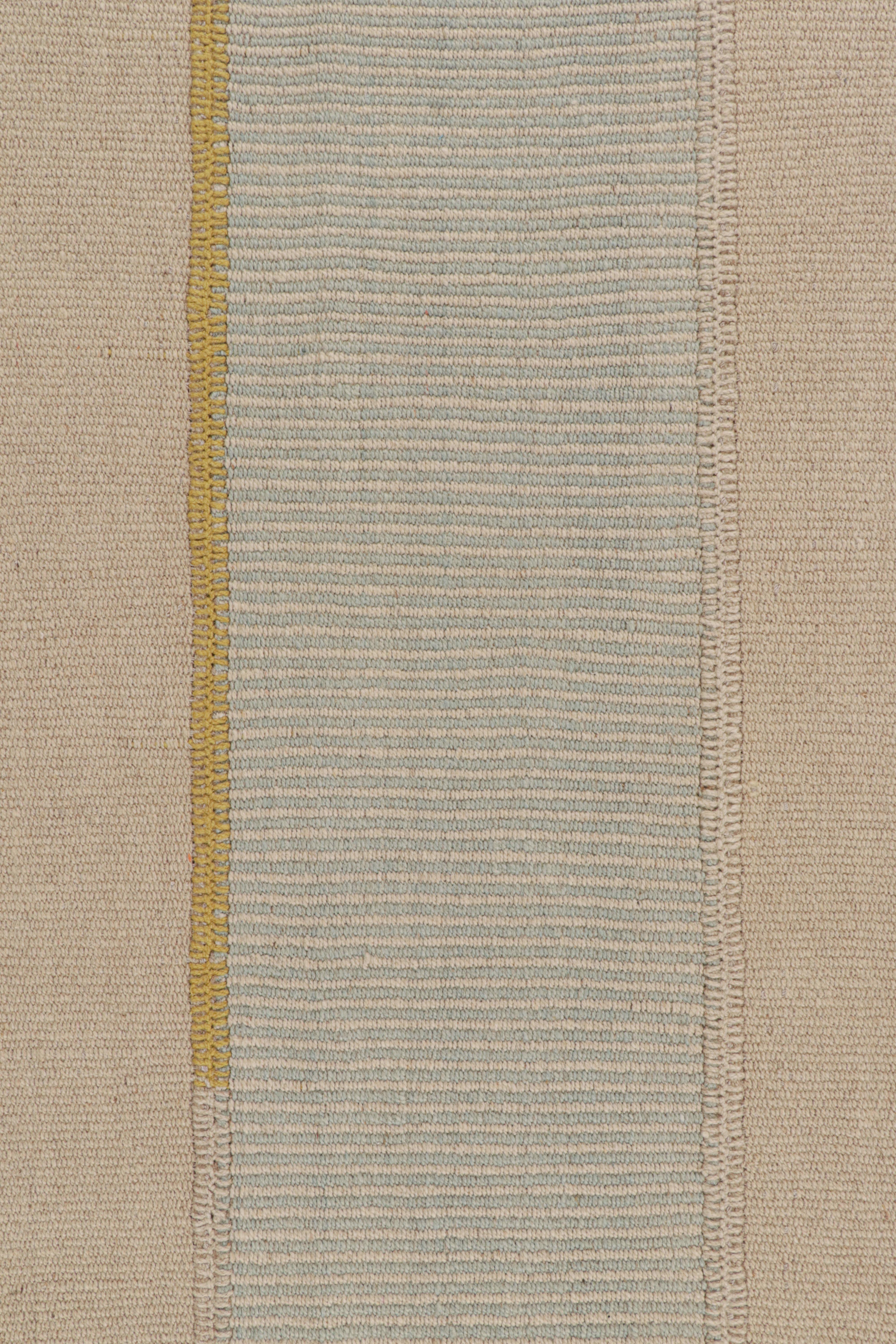 Rug & Kilim's Contemporary Kilim in Beige, Blue & Gold Stripes (Kilim contemporain en beige, bleu et or) Neuf - En vente à Long Island City, NY