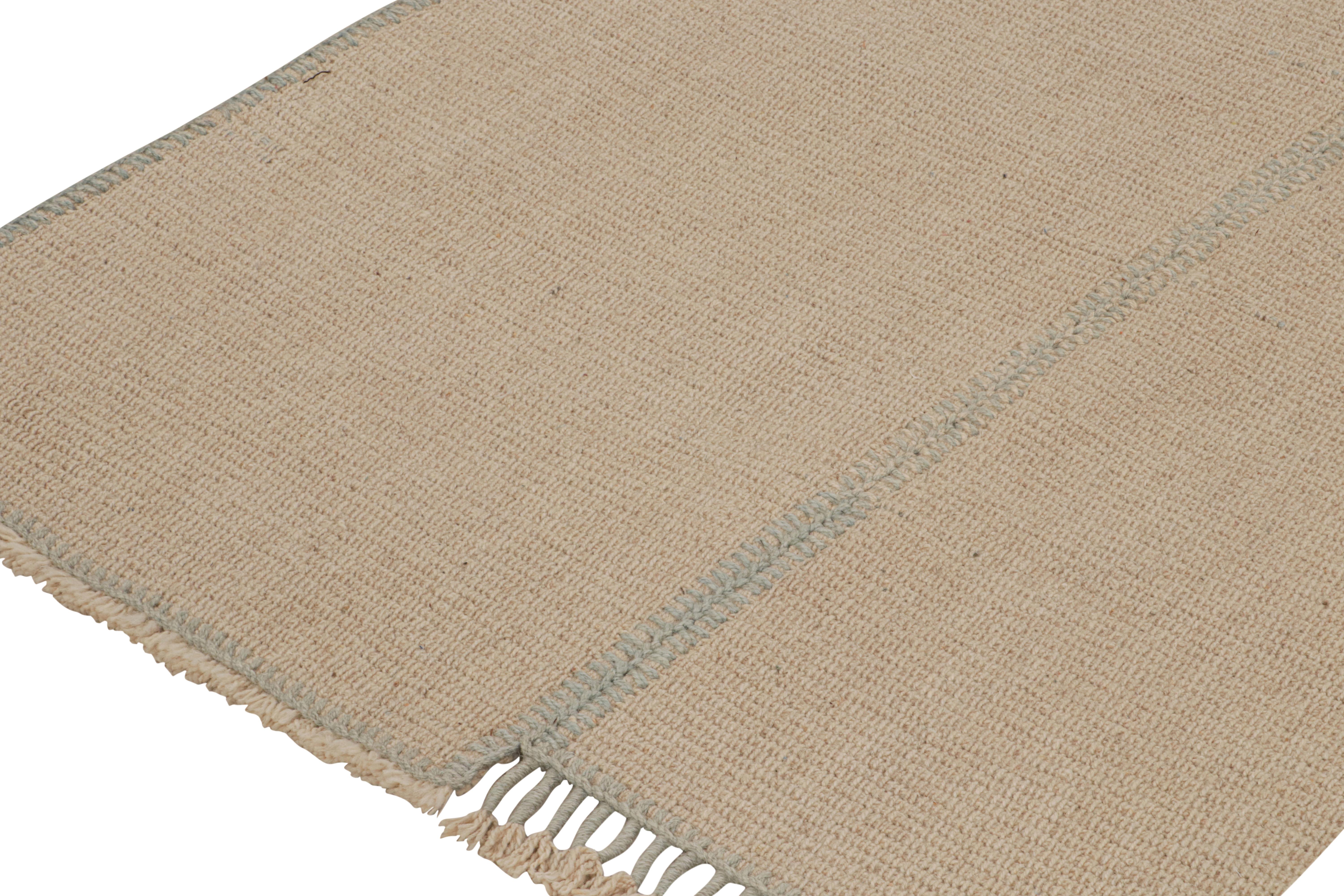 Hand-Knotted Rug & Kilim’s Contemporary Kilim in Beige, Blue Stripes and Off-White Accents For Sale