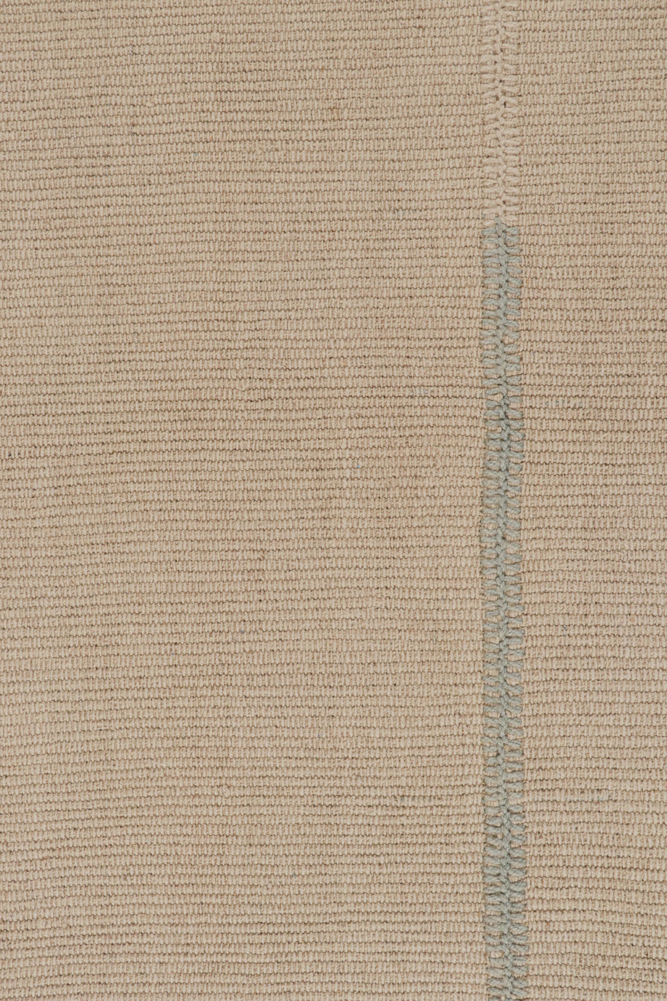 Rug & Kilim’s Contemporary Kilim in Beige, Blue Stripes and Off-White Accents In New Condition For Sale In Long Island City, NY
