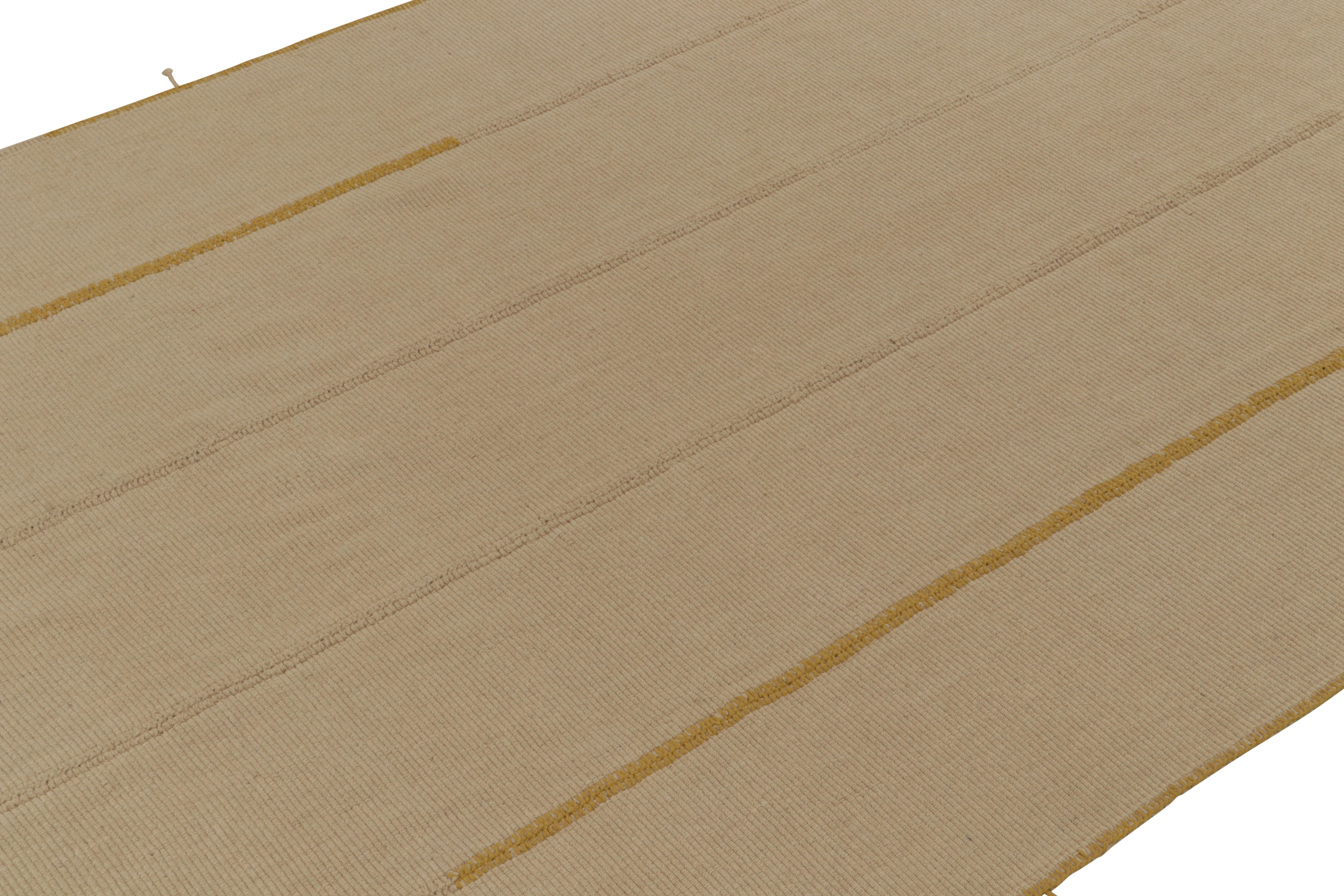 Hand-Knotted Rug & Kilim’s Contemporary Kilim in Beige-Brown Panels with Ochre Accents For Sale