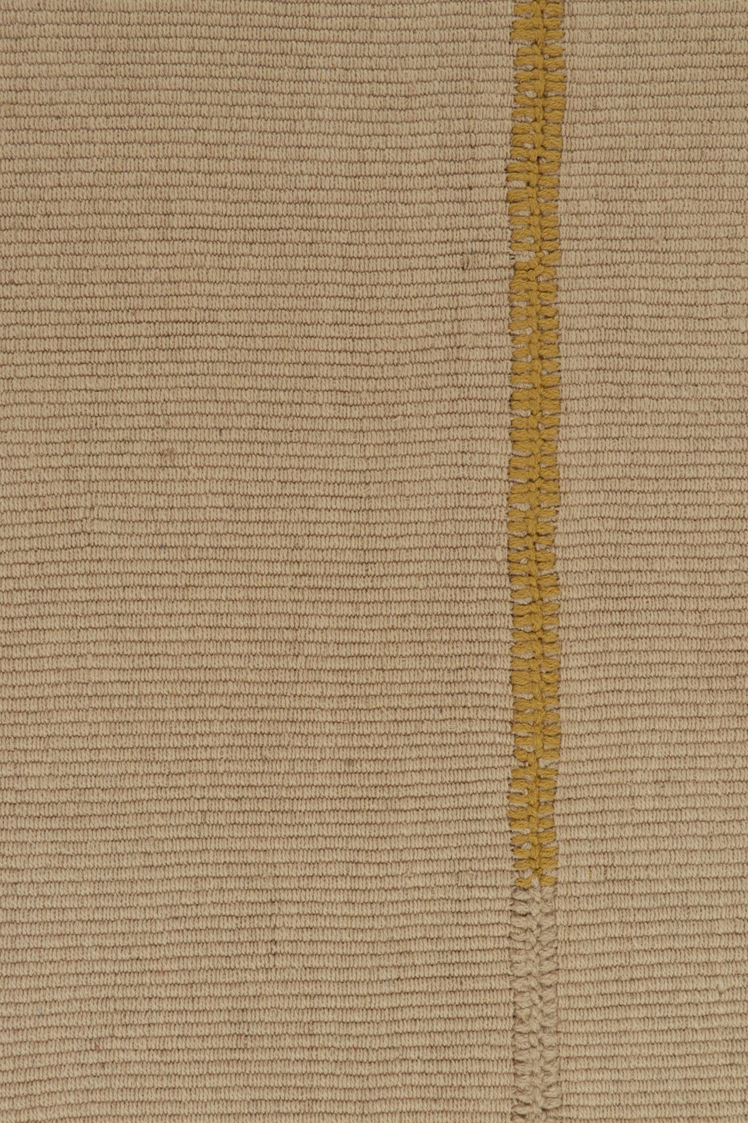 Wool Rug & Kilim’s Contemporary Kilim in Beige-Brown Panels with Ochre Accents For Sale