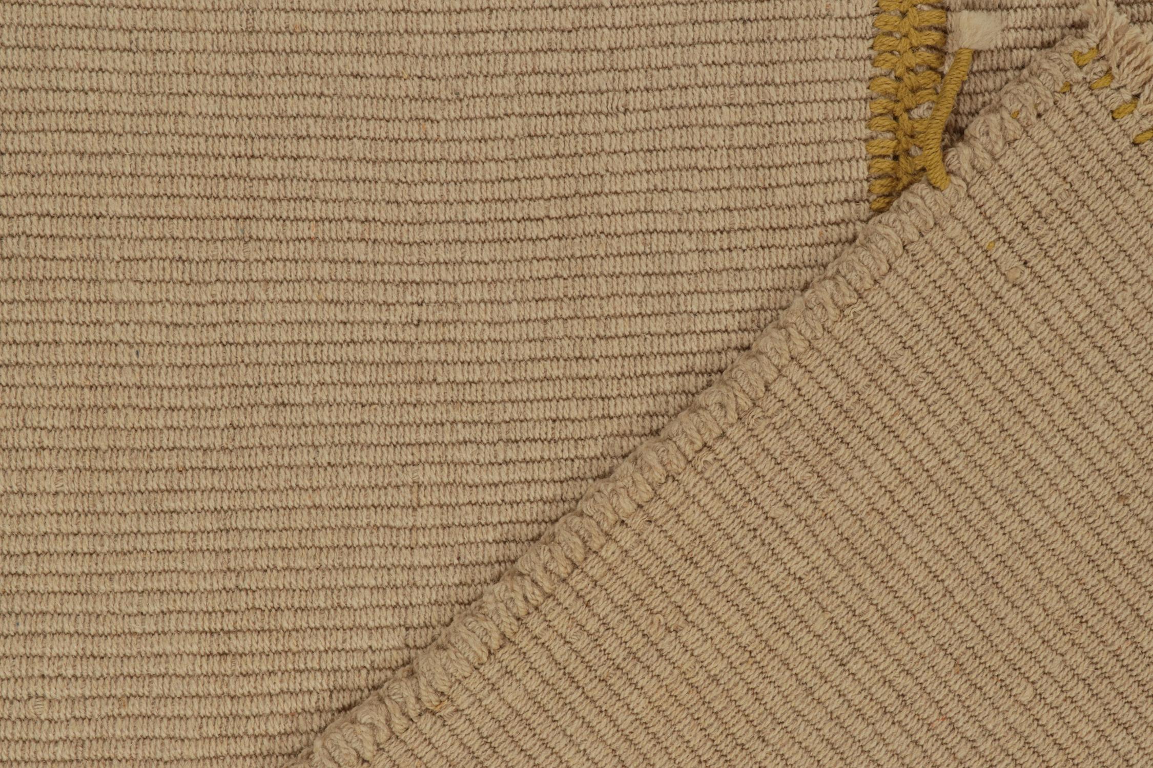 Rug & Kilim’s Contemporary Kilim in Beige-Brown Panels with Ochre Accents For Sale 1