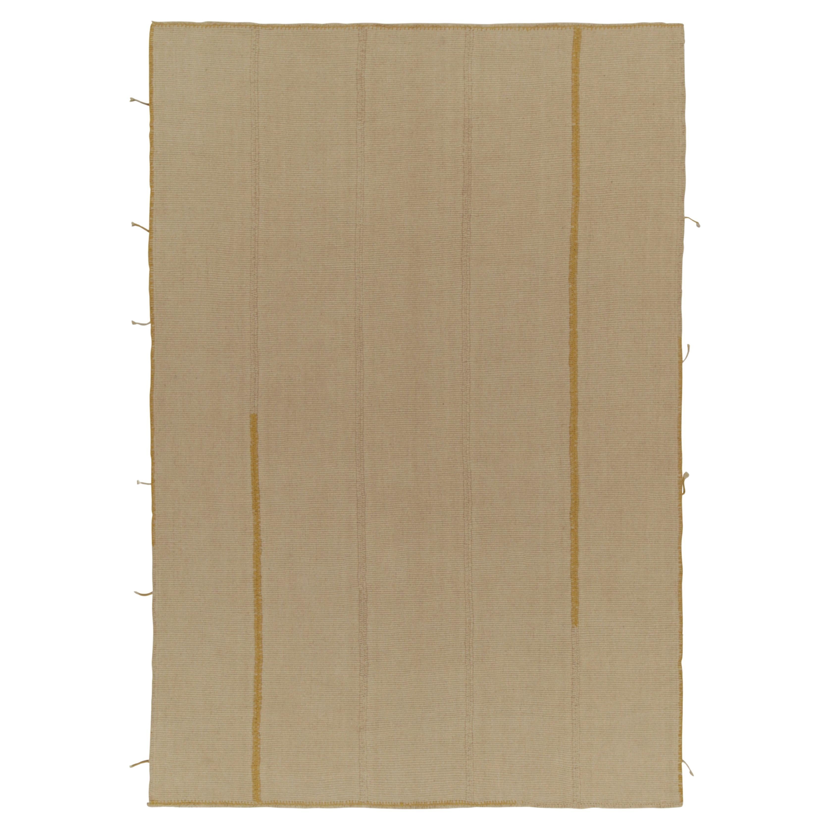 Rug & Kilim's Contemporary Kilim in Beige-Brown Panels with Ochre Accents (Kilim contemporain en panneaux beige-brun avec des accents ocre)