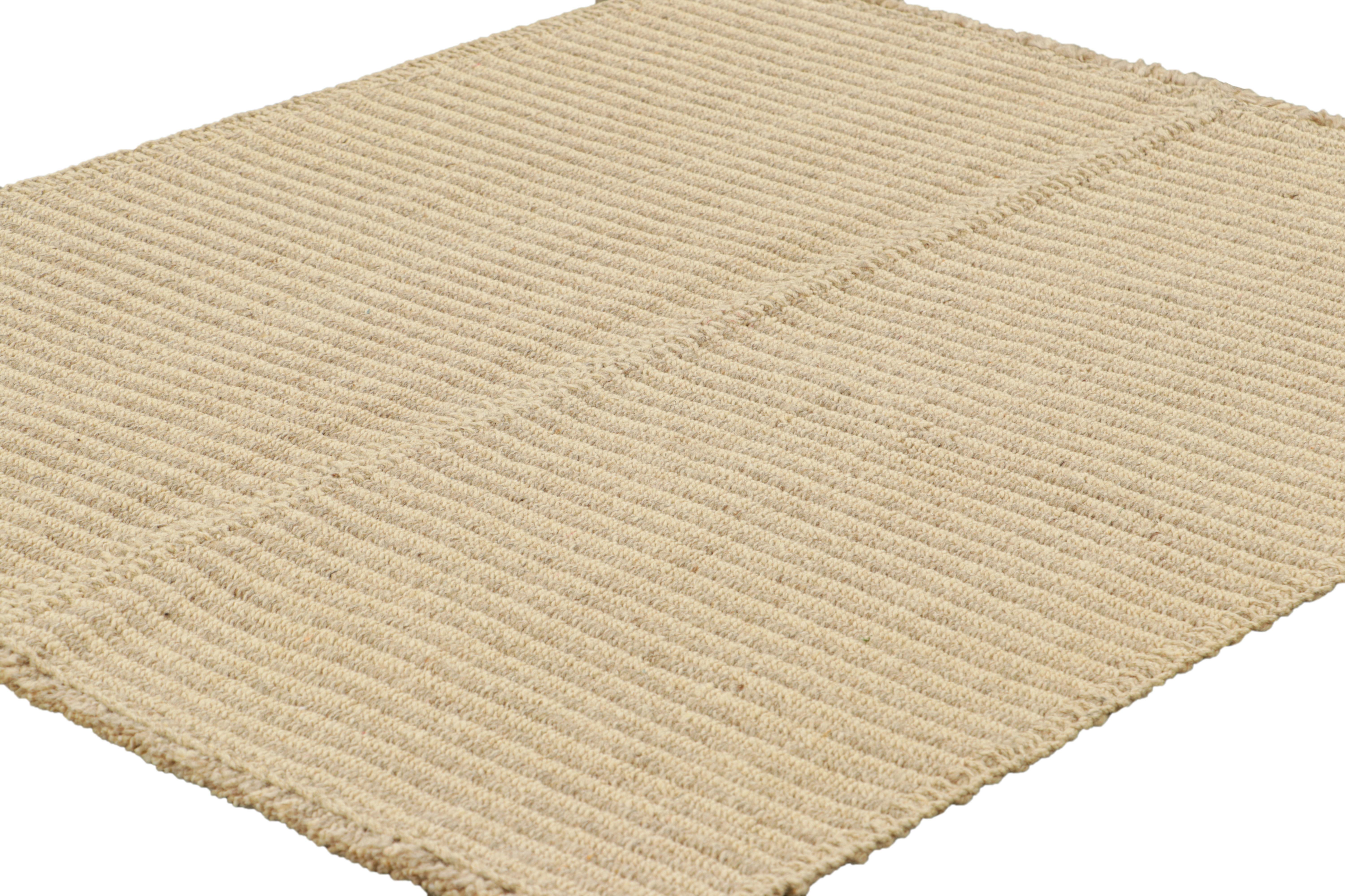 Modern Rug & Kilim’s Contemporary Kilim in Beige-Brown Textural Stripes For Sale