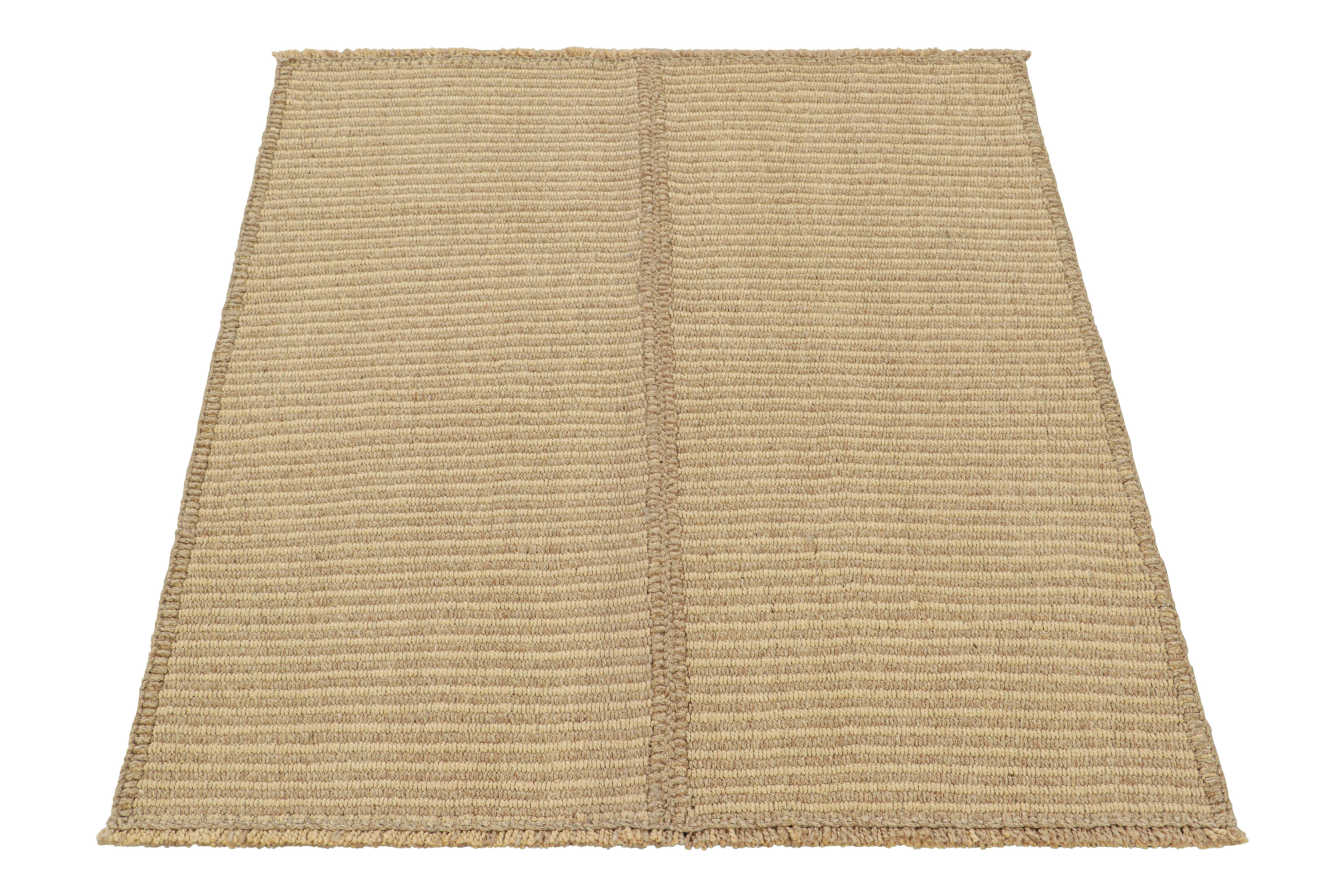 Afghan Rug & Kilim’s Contemporary Kilim in Beige-Brown Textural Stripes For Sale