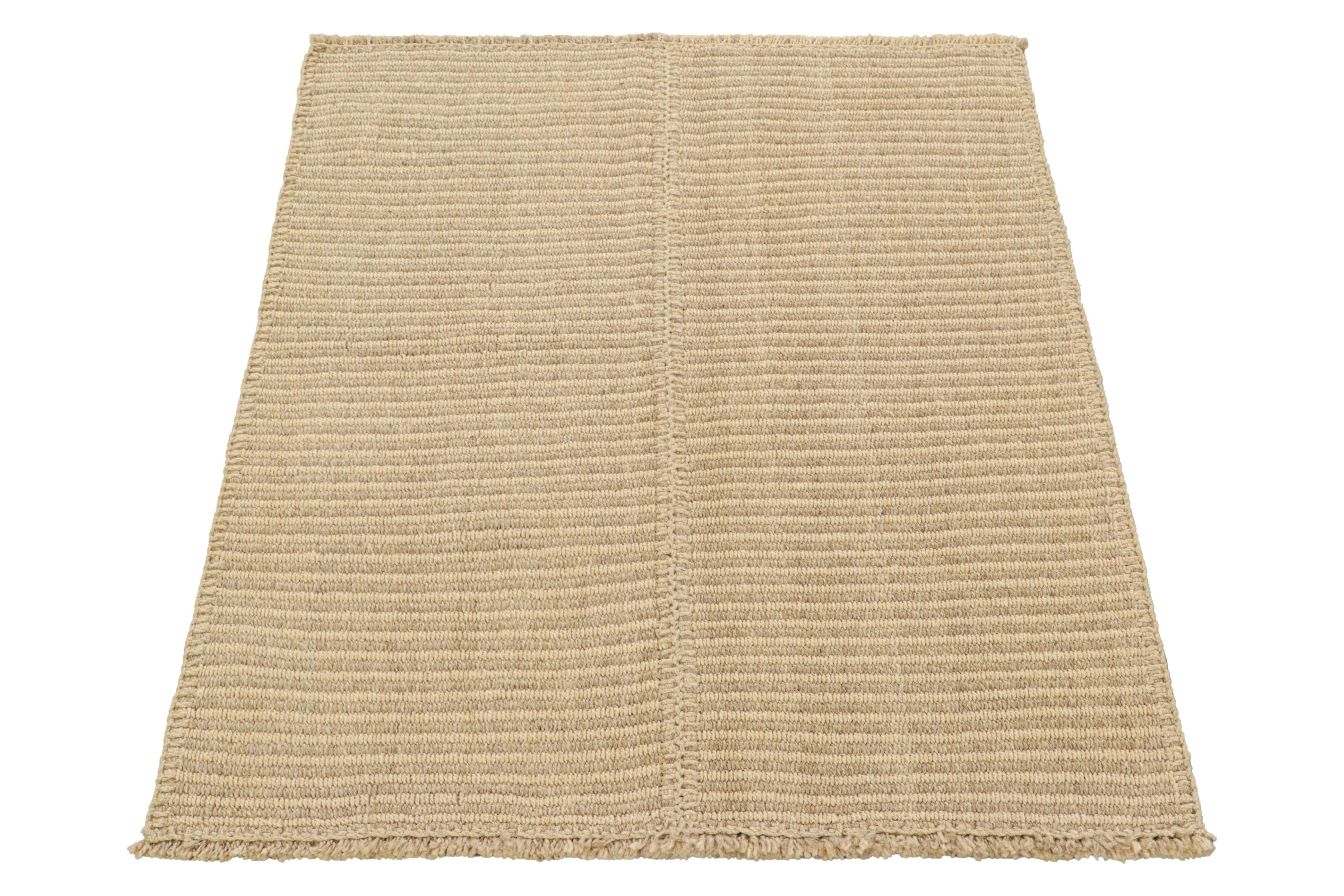 Afghan Rug & Kilim’s Contemporary Kilim in Beige-Brown Textural Stripes For Sale