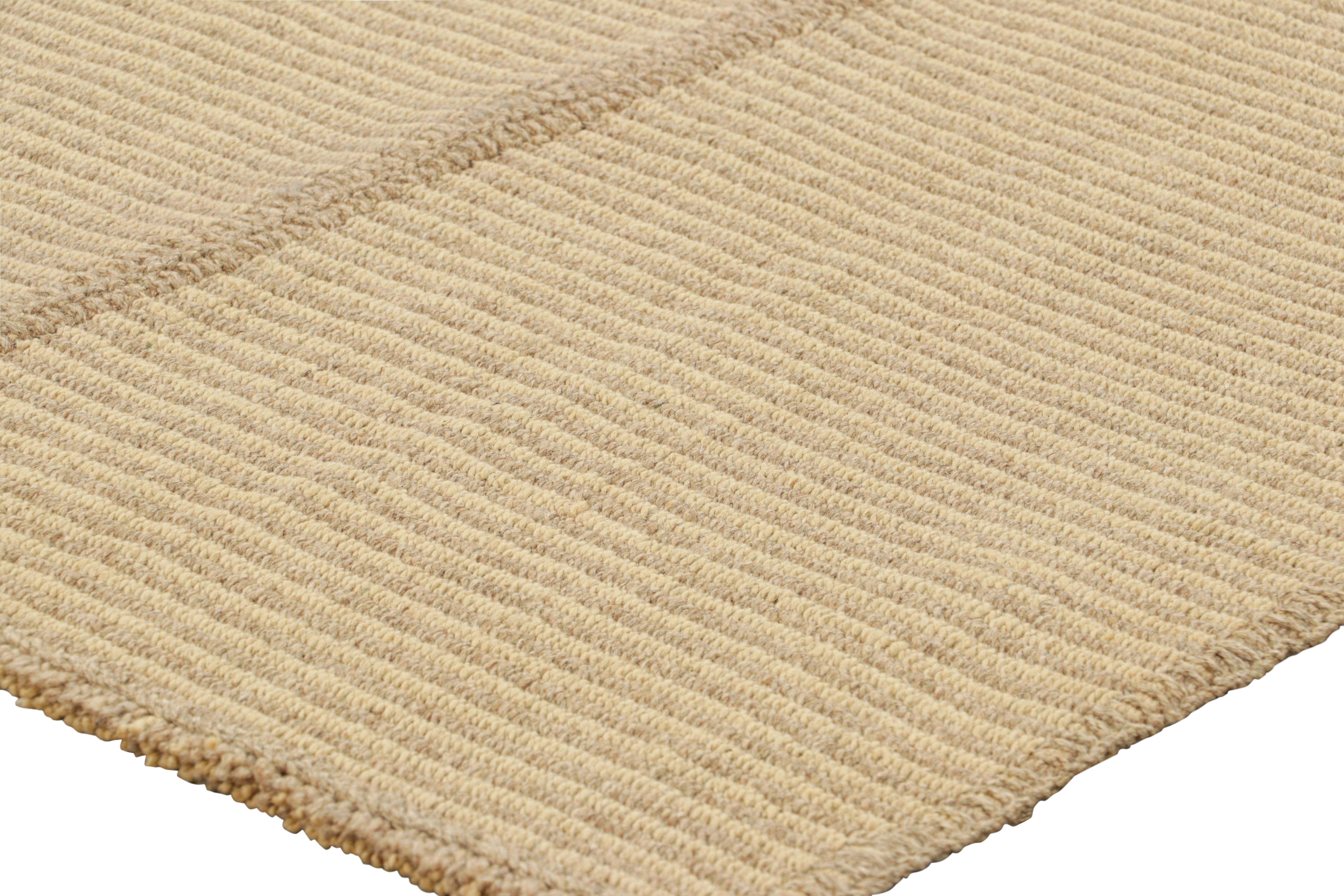Hand-Woven Rug & Kilim’s Contemporary Kilim in Beige-Brown Textural Stripes For Sale